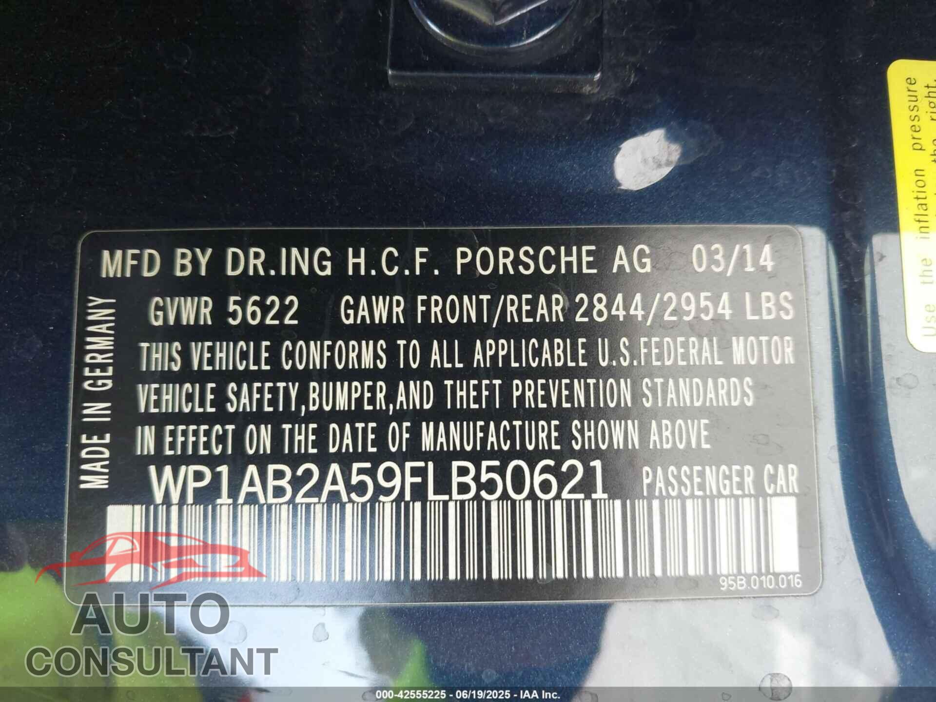 PORSCHE MACAN 2015 - WP1AB2A59FLB50621