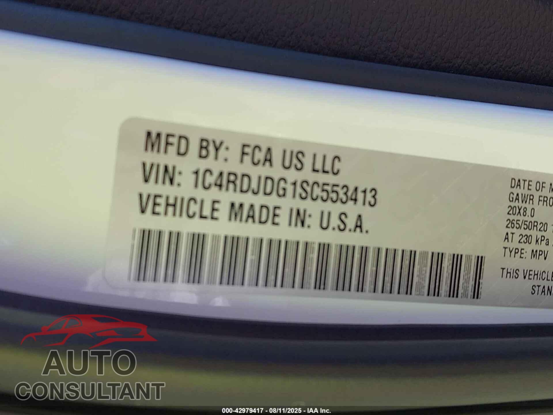DODGE DURANGO 2025 - 1C4RDJDG1SC553413