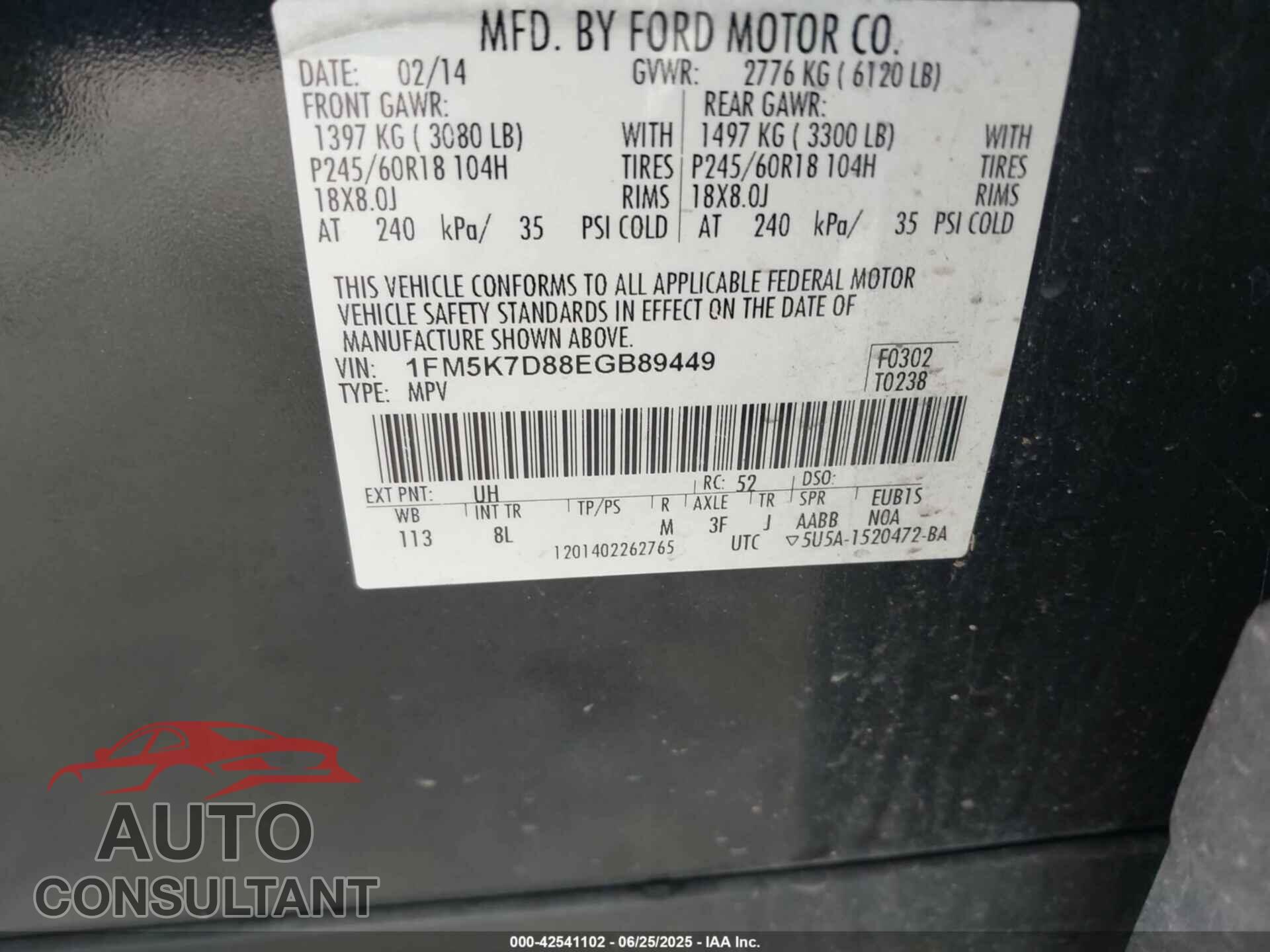FORD EXPLORER 2014 - 1FM5K7D88EGB89449