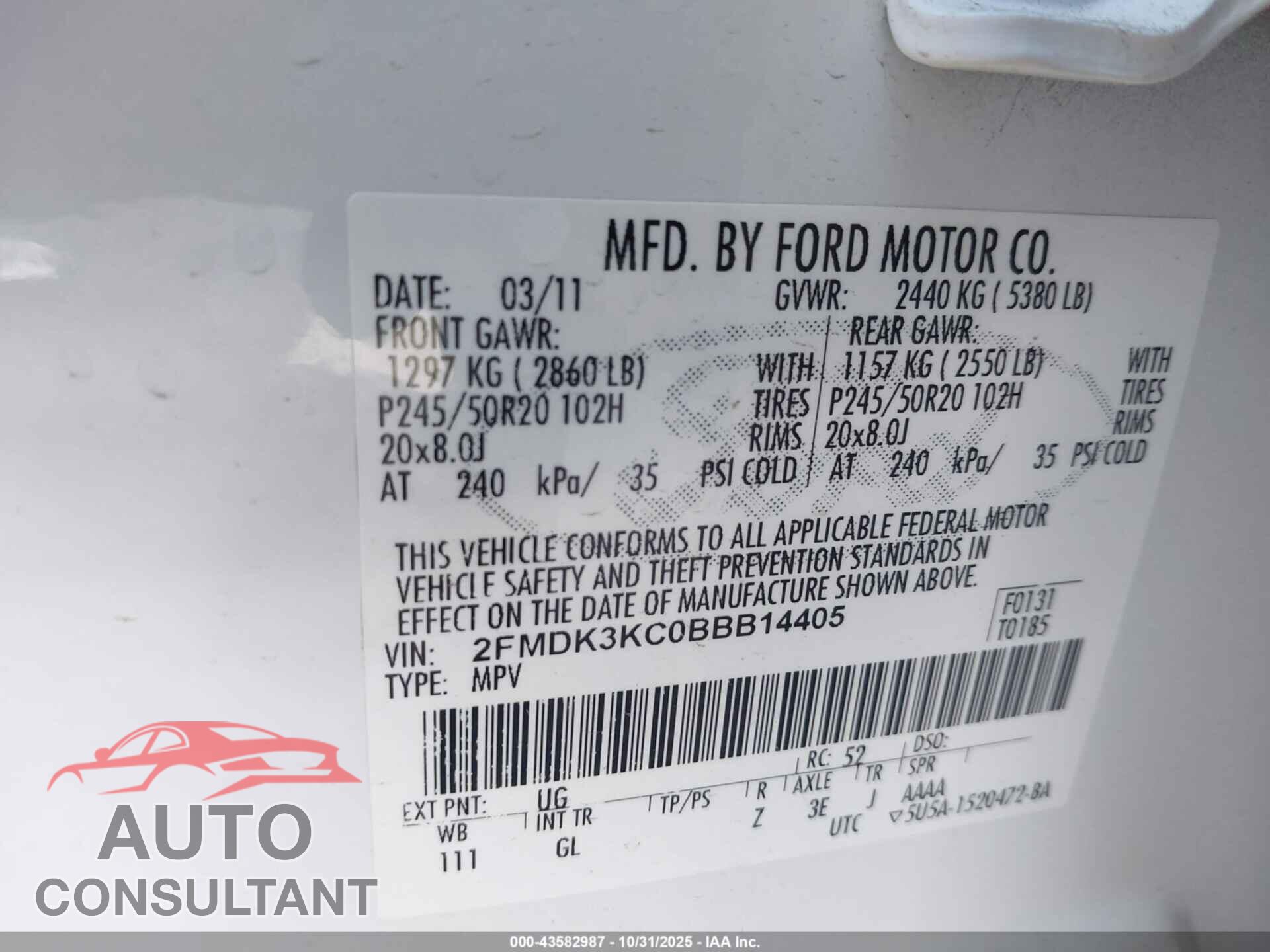 FORD EDGE 2011 - 2FMDK3KC0BBB14405