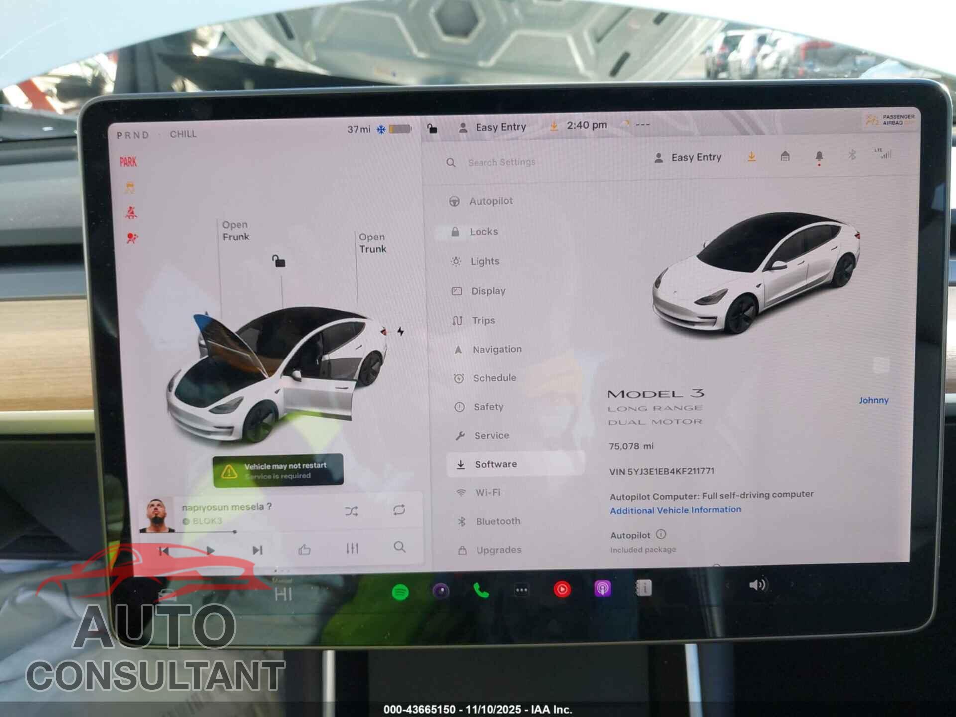 TESLA MODEL 3 2019 - 5YJ3E1EB4KF211771