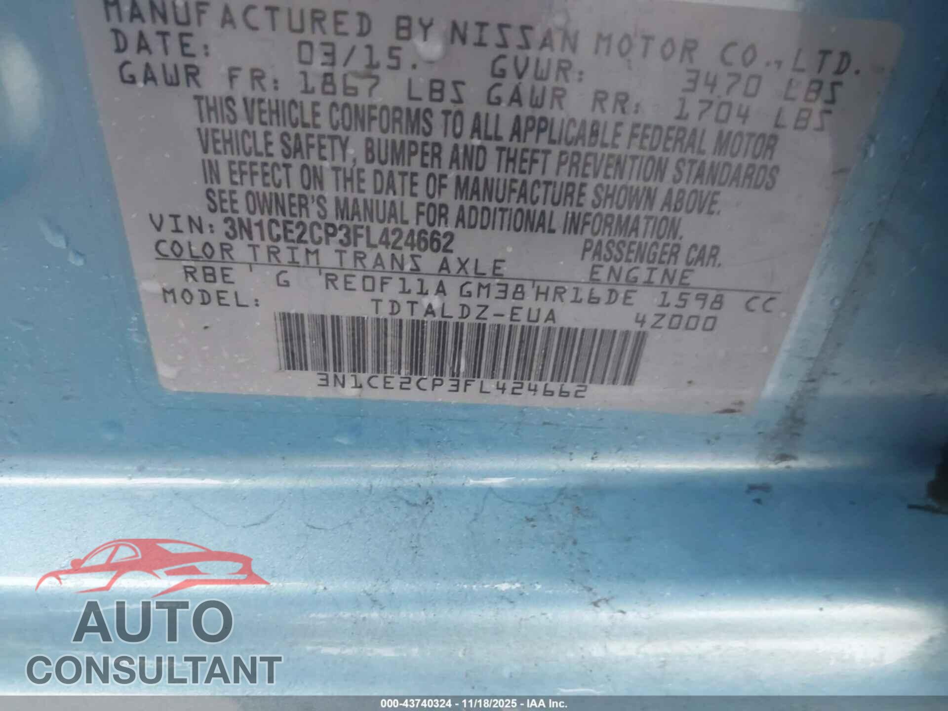 NISSAN VERSA NOTE 2015 - 3N1CE2CP3FL424662
