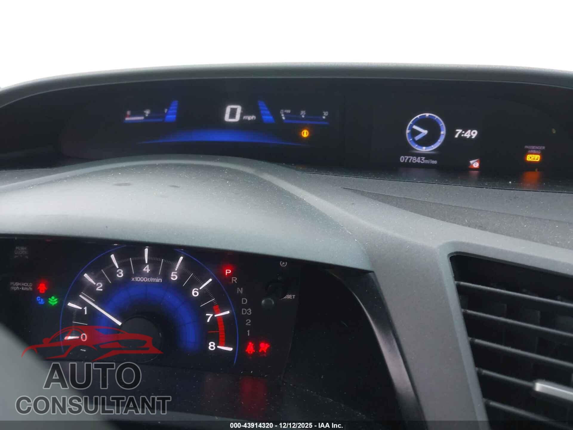 HONDA CIVIC 2012 - 2HGFB2F63CH329207