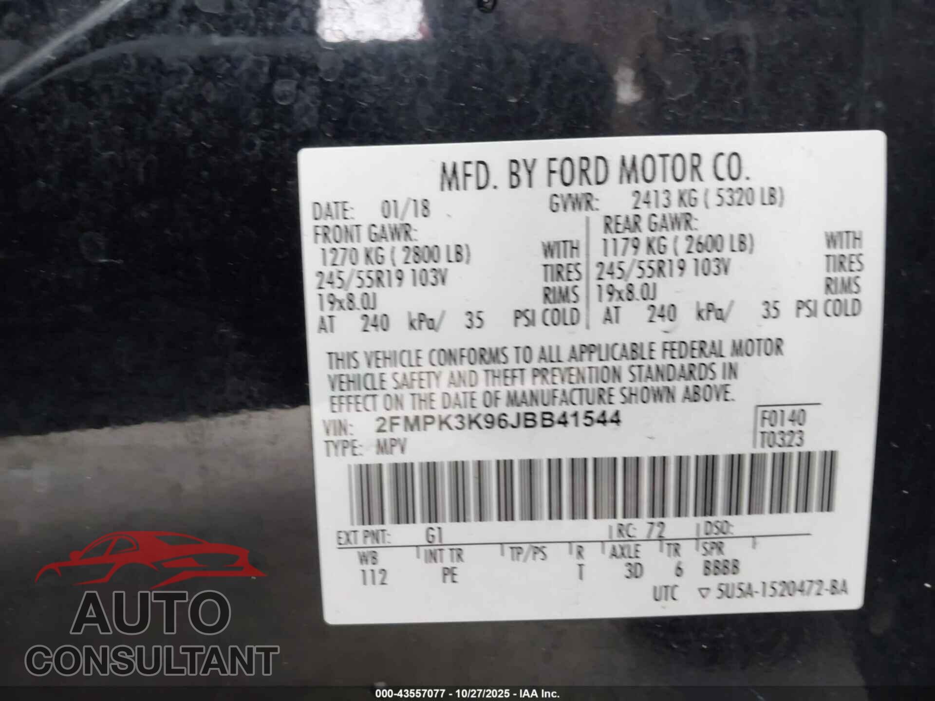 FORD EDGE 2018 - 2FMPK3K96JBB41544