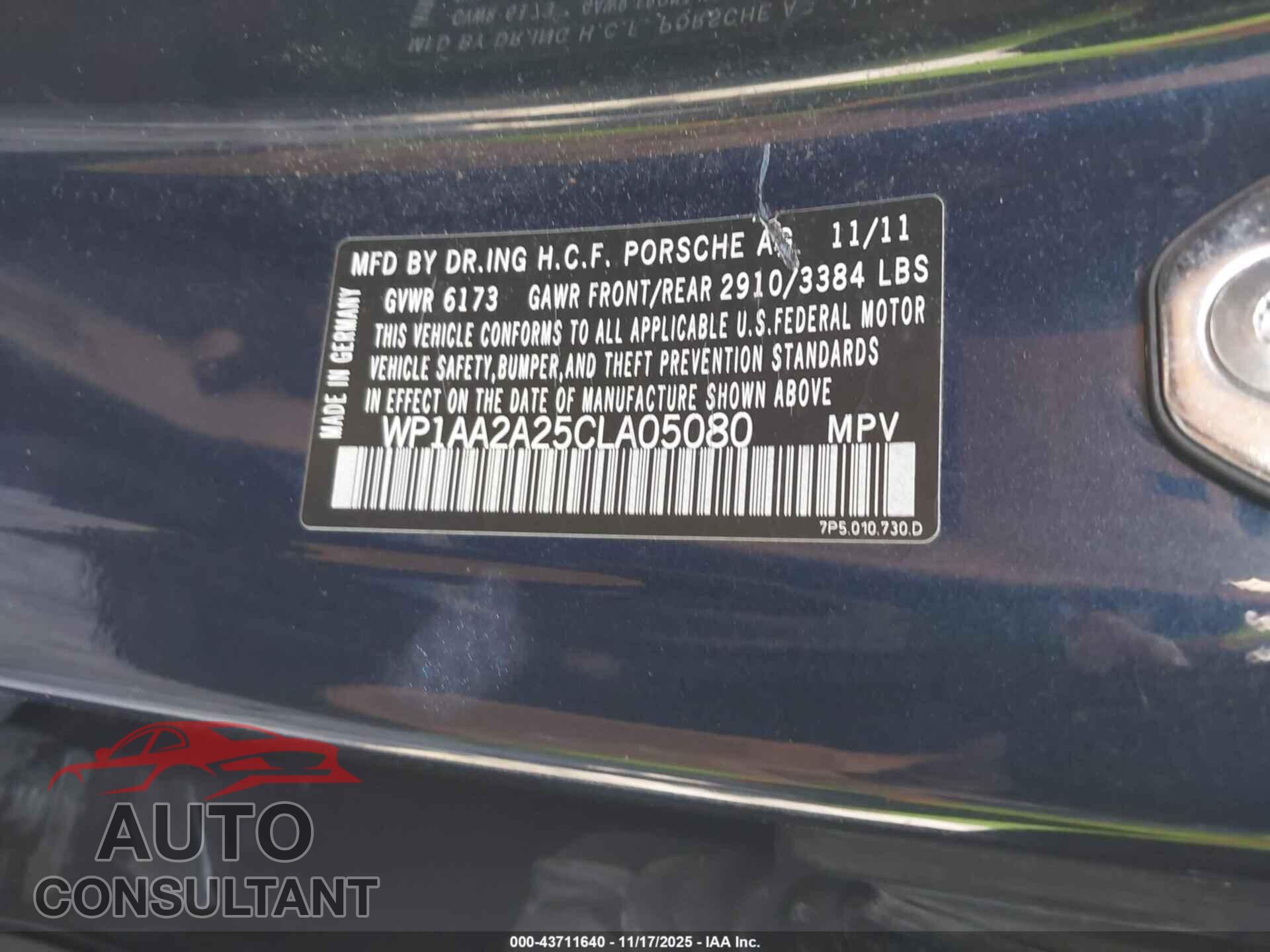 PORSCHE CAYENNE 2012 - WP1AA2A25CLA05080