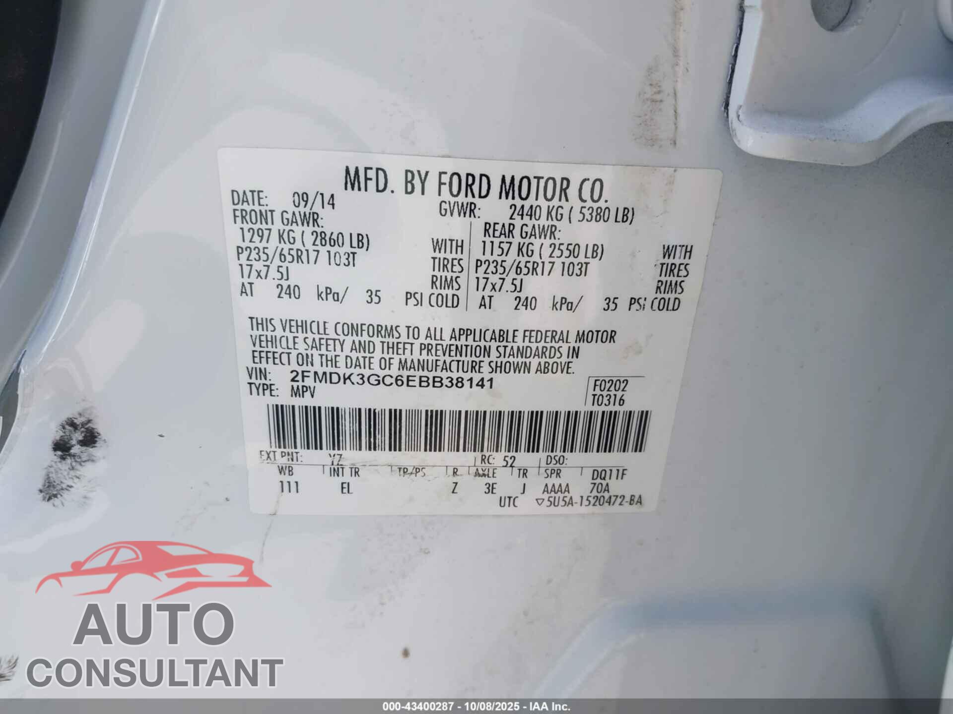 FORD EDGE 2014 - 2FMDK3GC6EBB38141