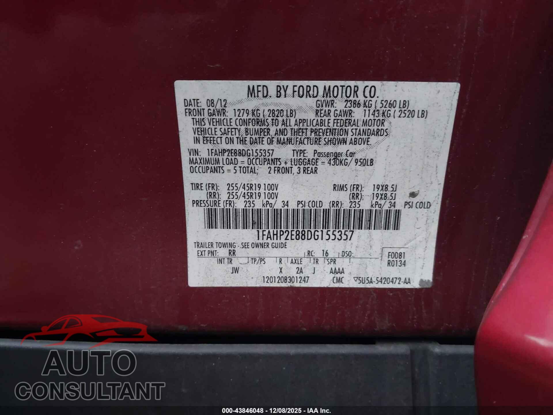 FORD TAURUS 2013 - 1FAHP2E88DG155357