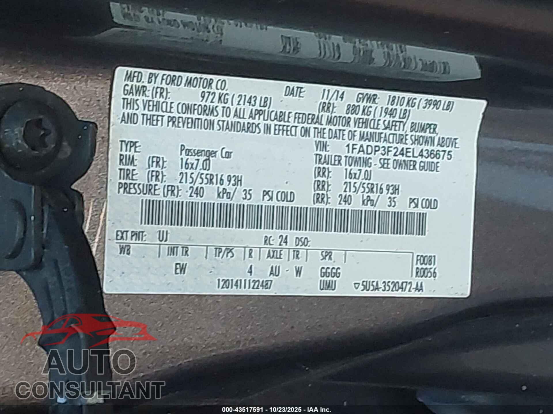 FORD FOCUS 2014 - 1FADP3F24EL436675