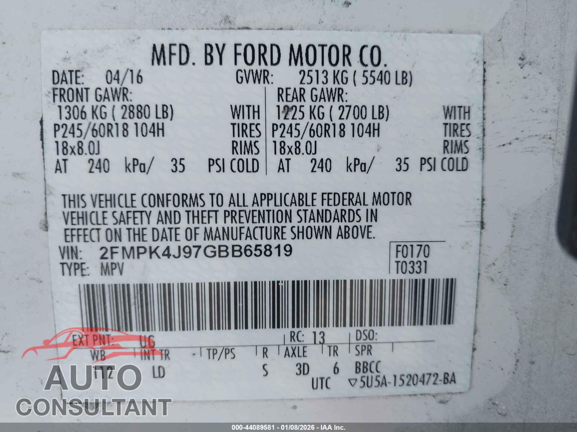 FORD EDGE 2016 - 2FMPK4J97GBB65819