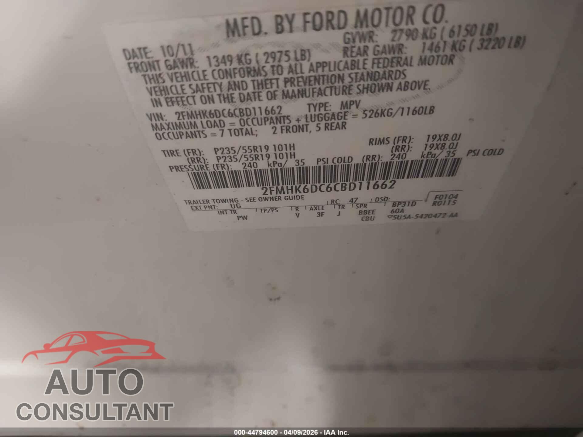 FORD FLEX 2012 - 2FMHK6DC6CBD11662