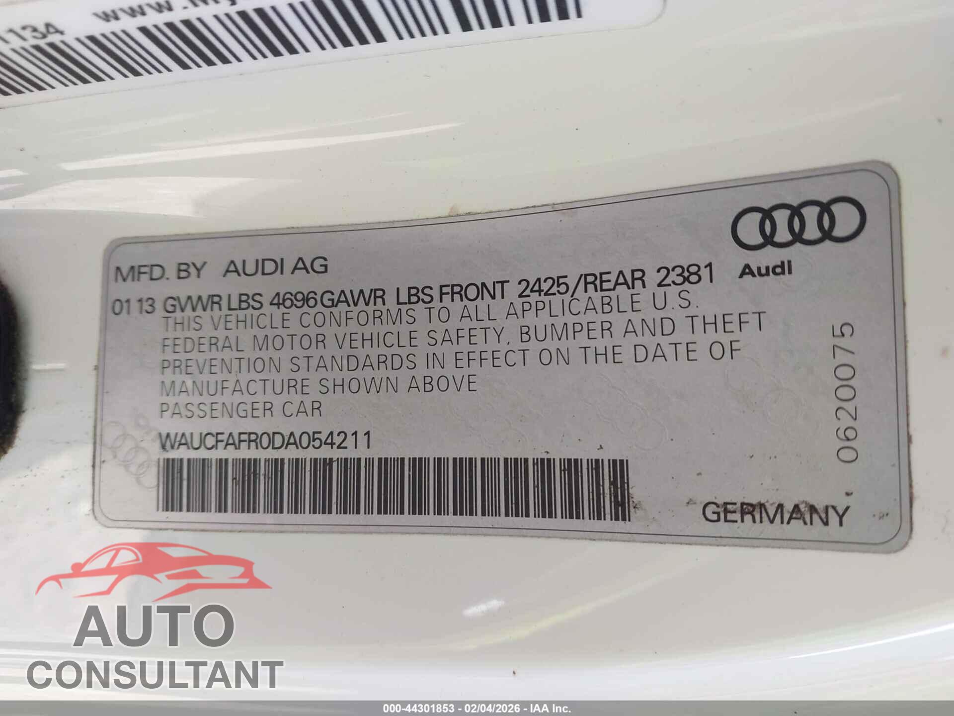 AUDI A5 2013 - WAUCFAFR0DA054211