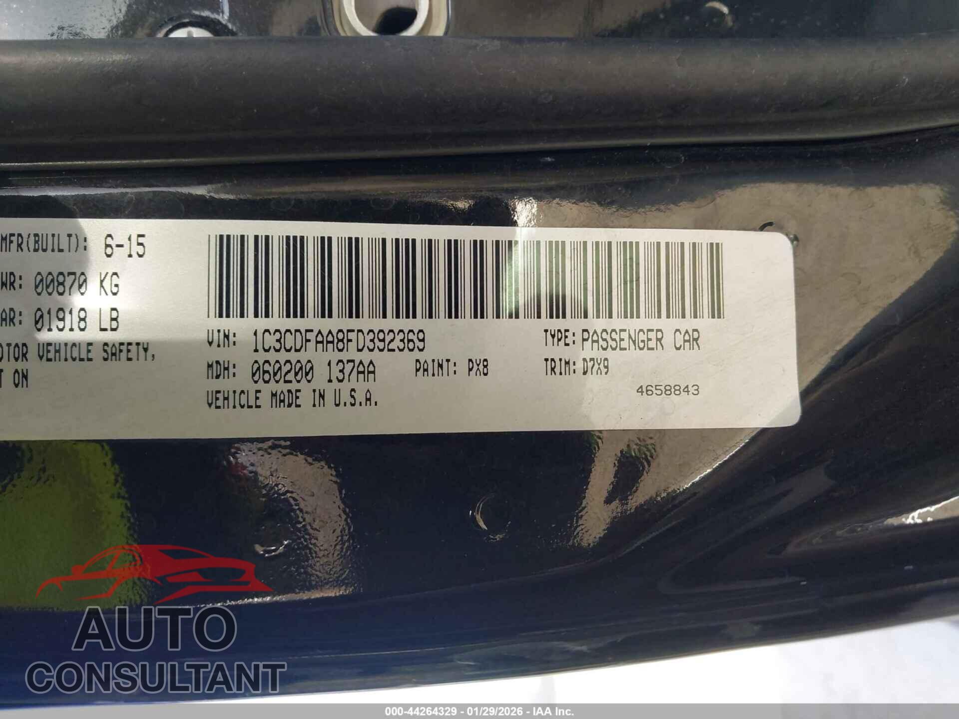 DODGE DART 2015 - 1C3CDFAA8FD392369