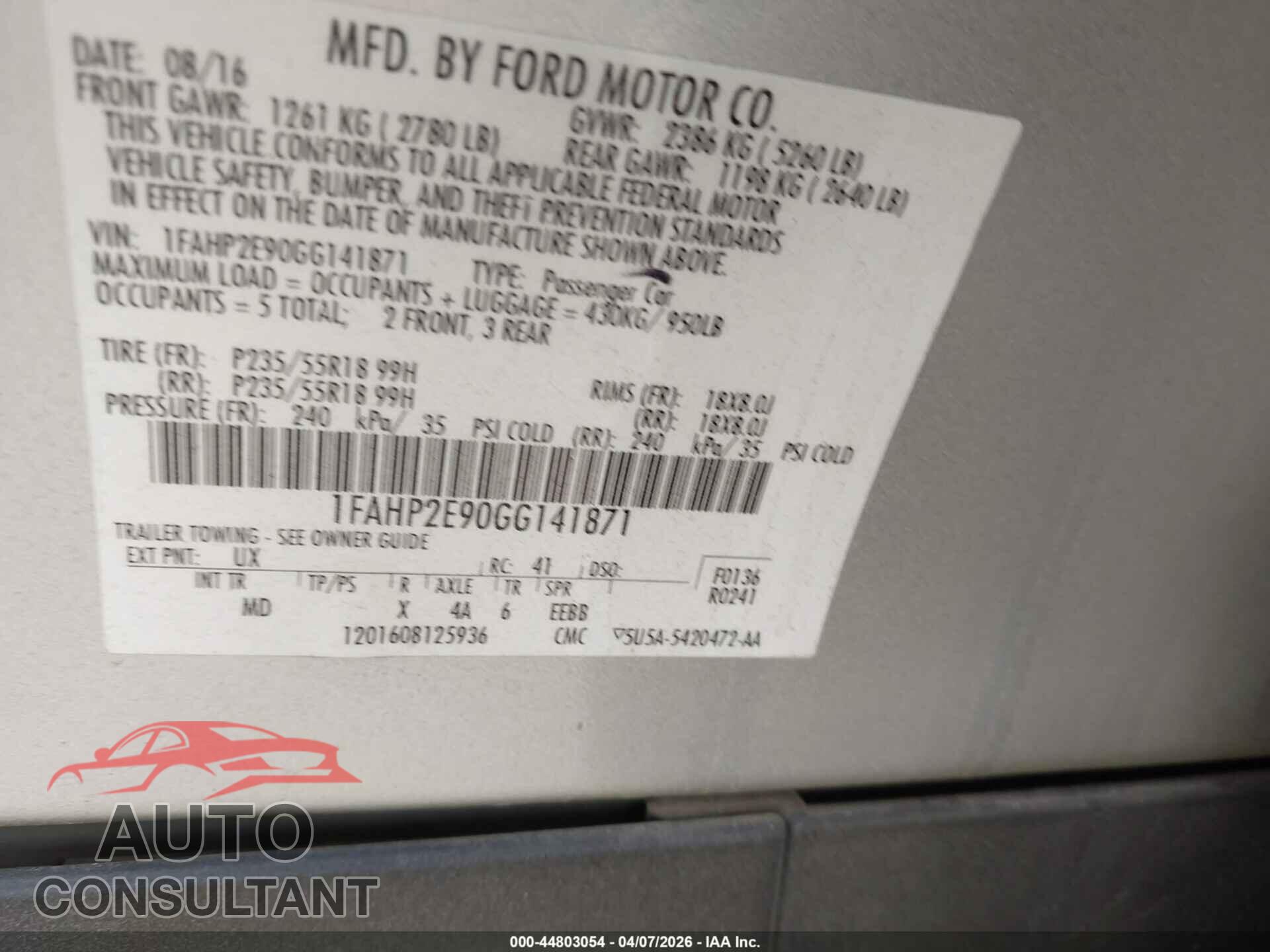 FORD TAURUS 2016 - 1FAHP2E90GG141871