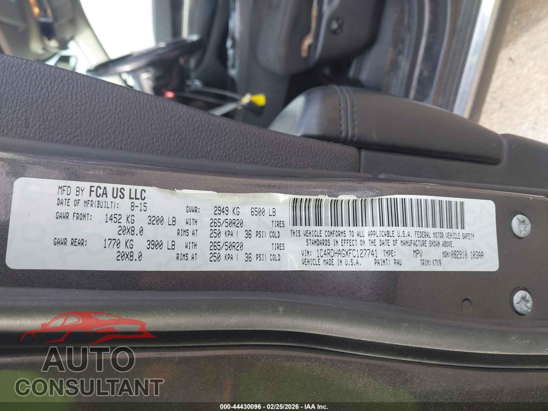 DODGE DURANGO 2015 - 1C4RDHAGXFC127741