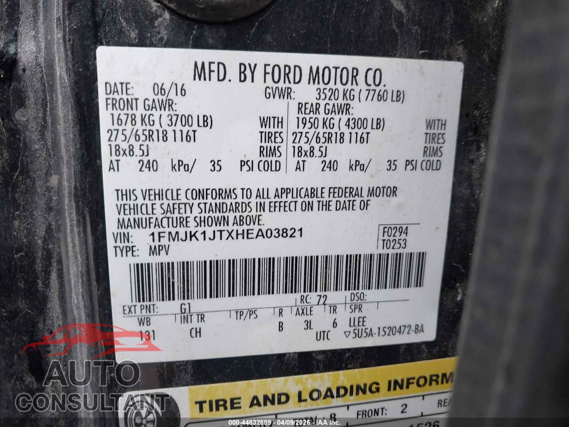 FORD EXPEDITION EL 2017 - 1FMJK1JTXHEA03821