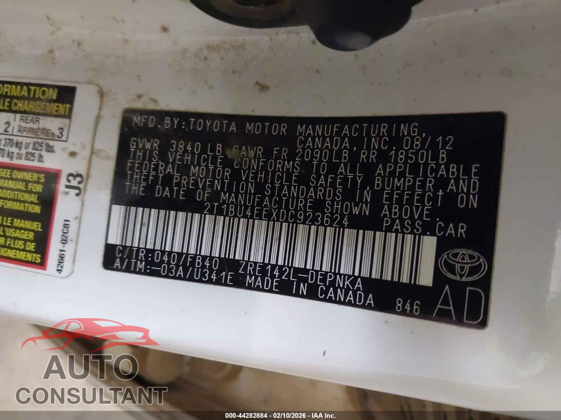 TOYOTA COROLLA 2013 - 2T1BU4EEXDC923624