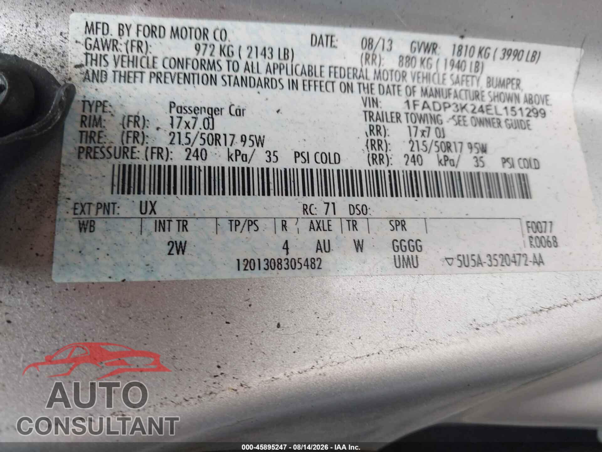 FORD FOCUS 2014 - 1FADP3K24EL151299