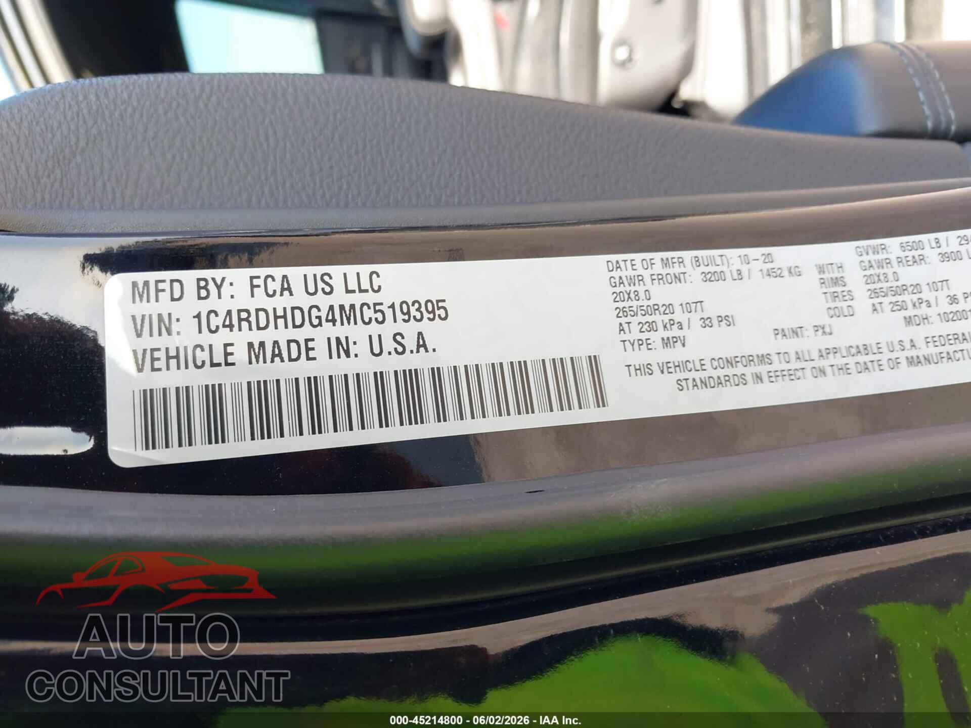 DODGE DURANGO 2021 - 1C4RDHDG4MC519395