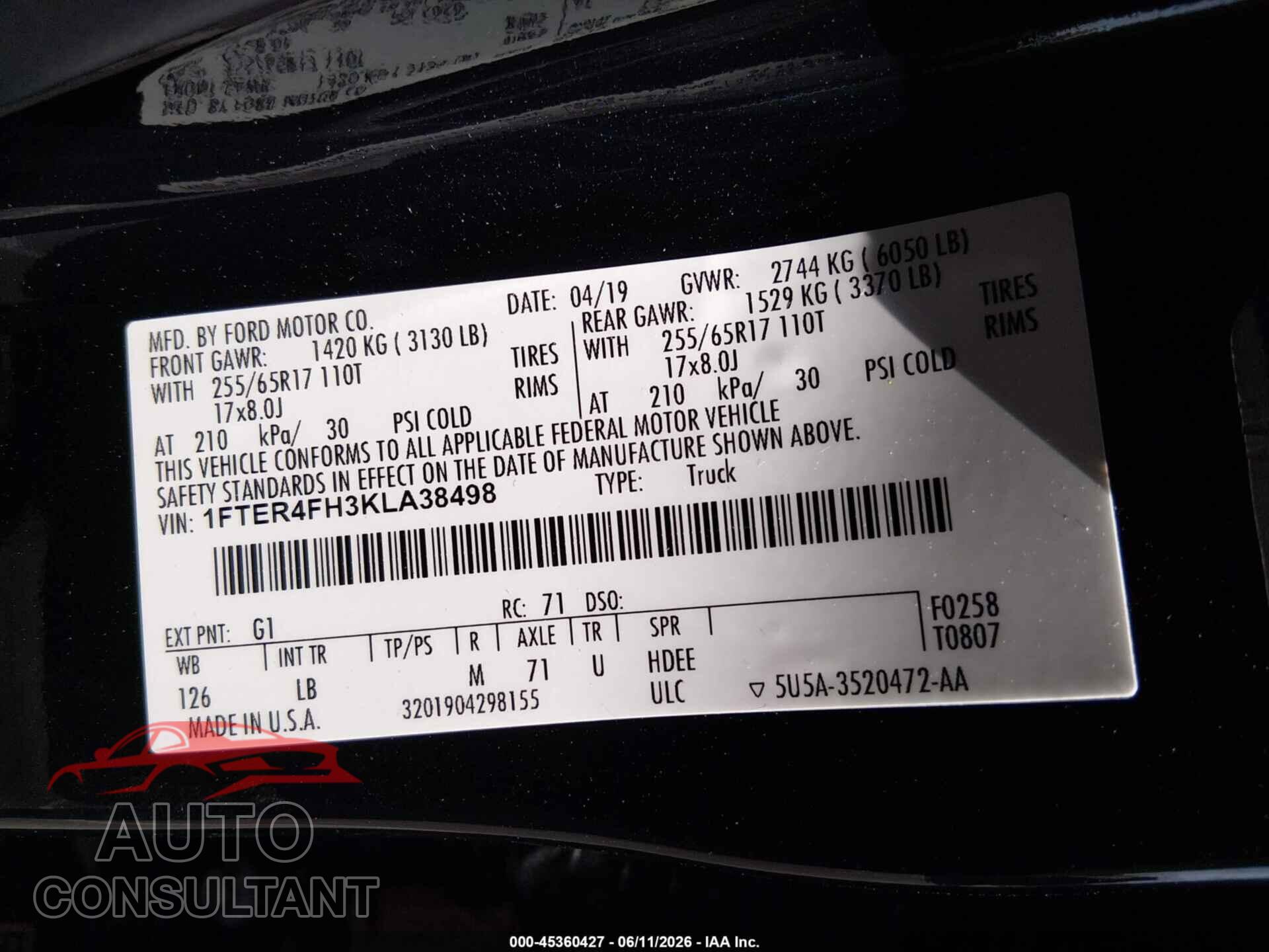 FORD RANGER 2019 - 1FTER4FH3KLA38498