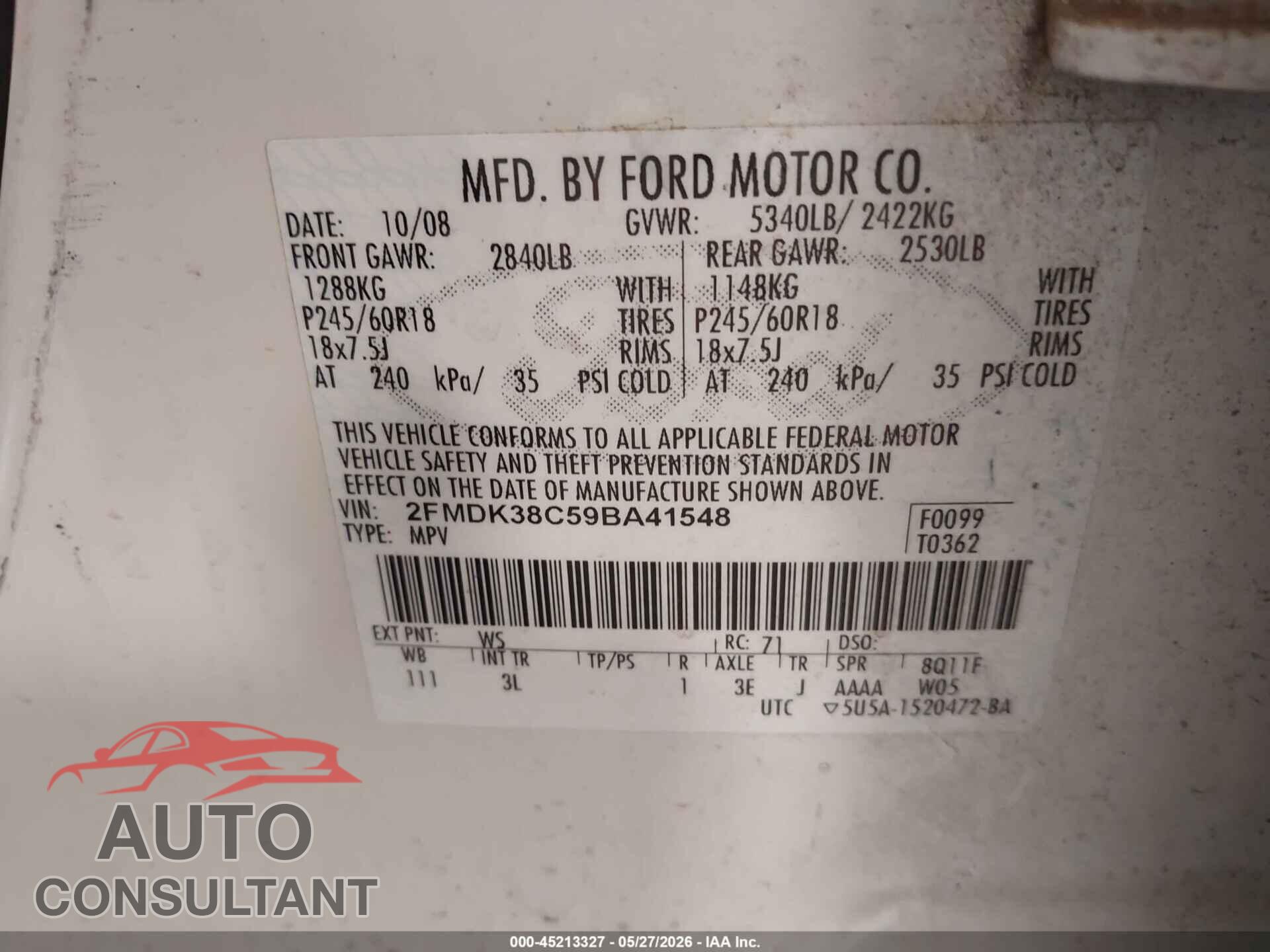 FORD EDGE 2009 - 2FMDK38C59BA41548