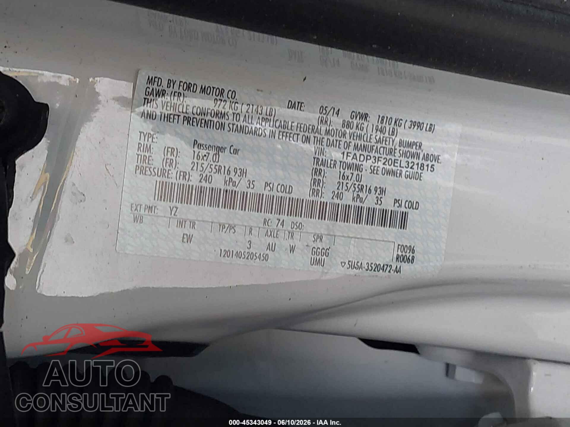 FORD FOCUS 2014 - 1FADP3F20EL321815