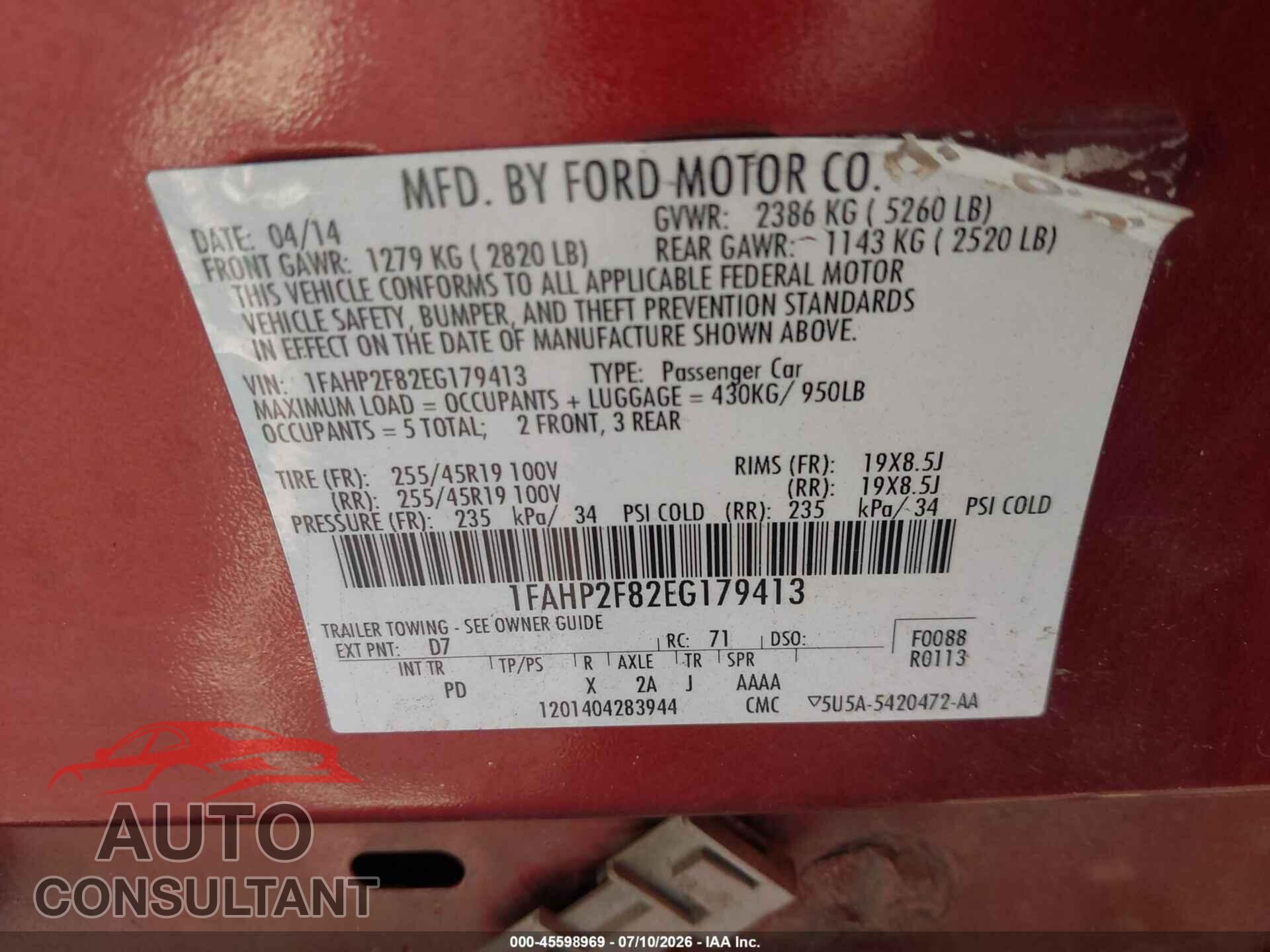 FORD TAURUS 2014 - 1FAHP2F82EG179413