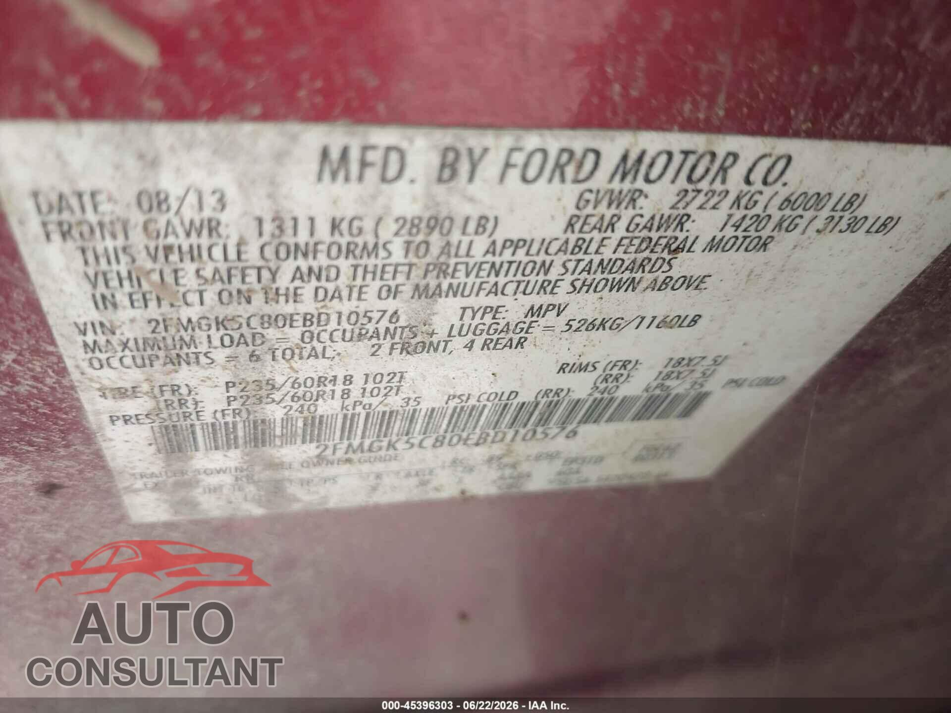 FORD FLEX 2014 - 2FMGK5C80EBD10576