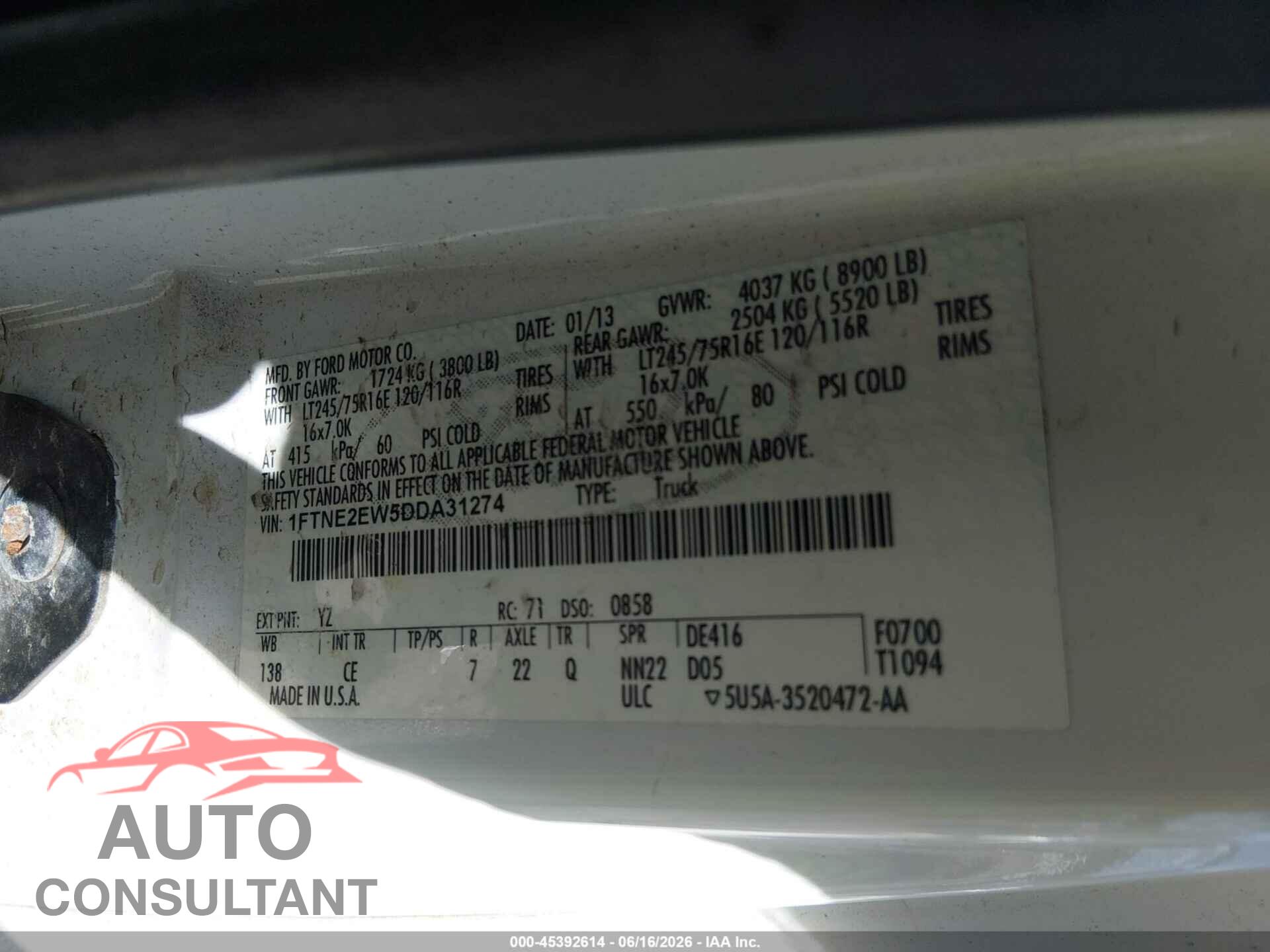 FORD E-250 2013 - 1FTNE2EW5DDA31274