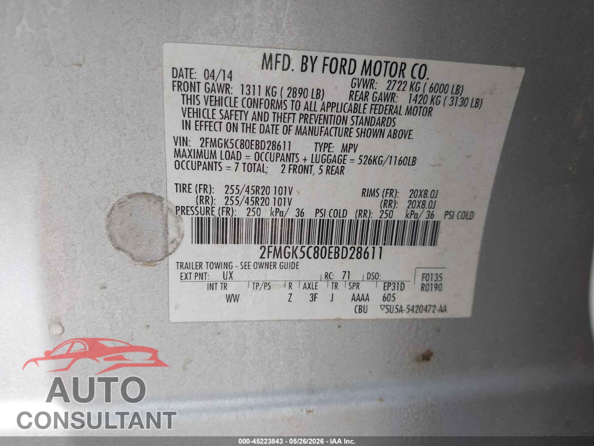FORD FLEX 2014 - 2FMGK5C80EBD28611
