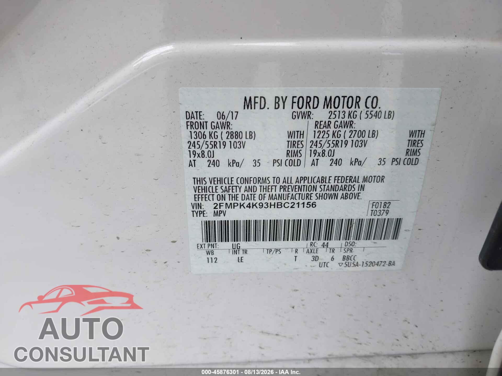 FORD EDGE 2017 - 2FMPK4K93HBC21156