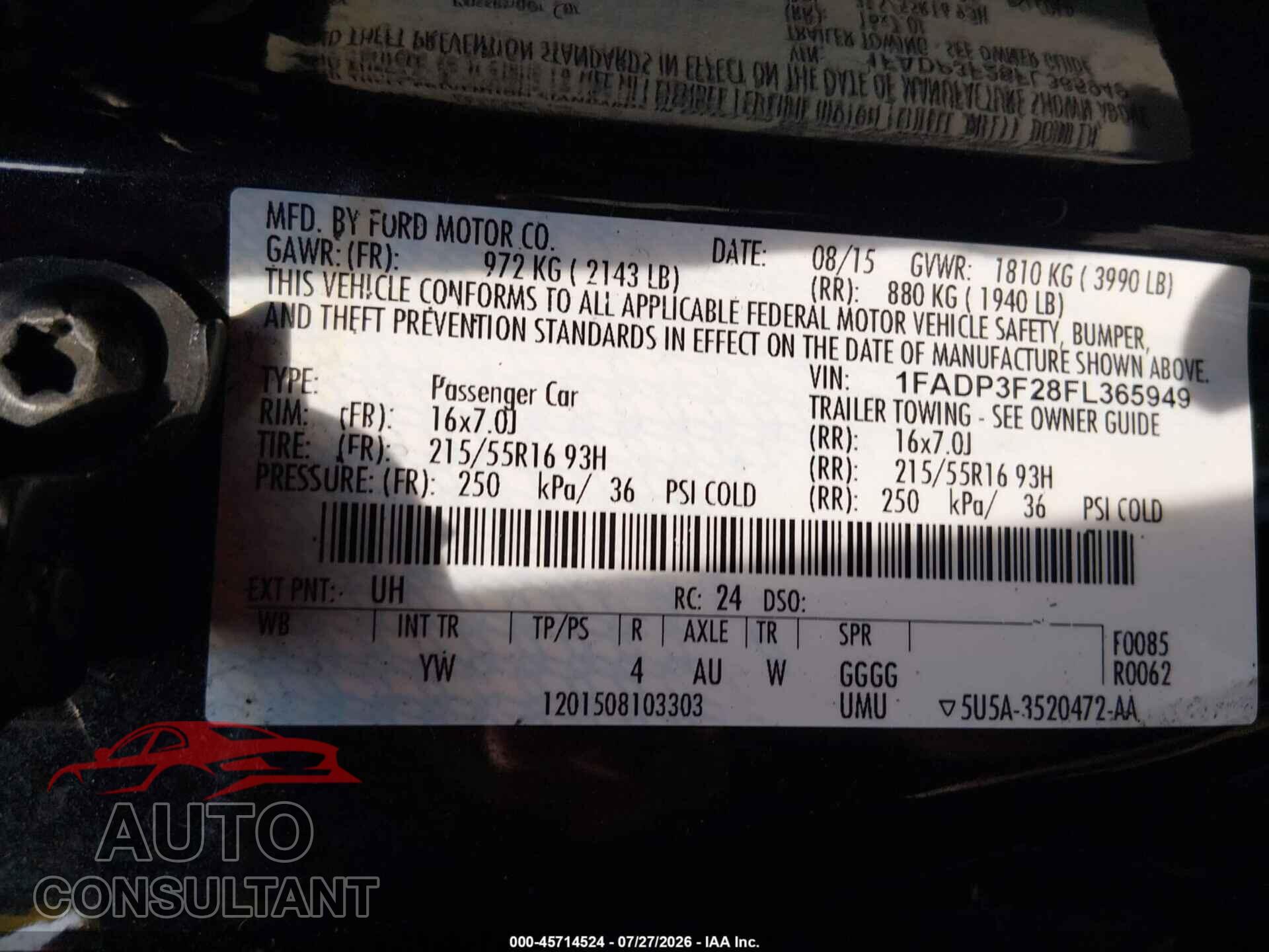 FORD FOCUS 2015 - 1FADP3F28FL365949