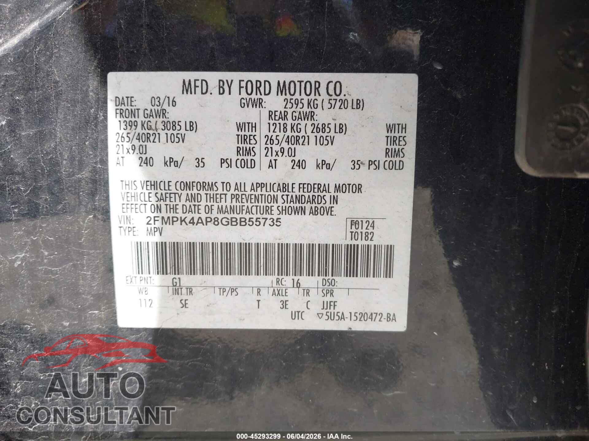 FORD EDGE 2016 - 2FMPK4AP8GBB55735