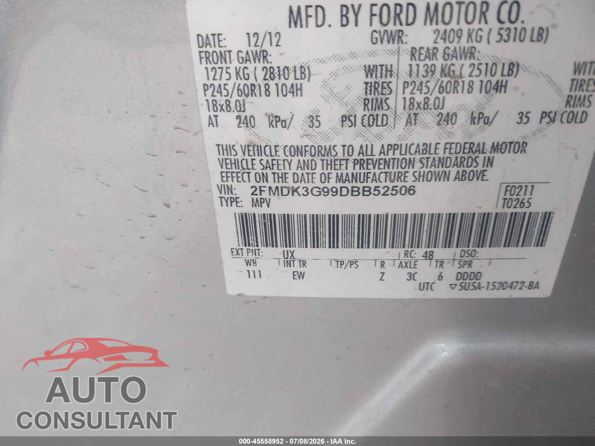 FORD EDGE 2013 - 2FMDK3G99DBB52506