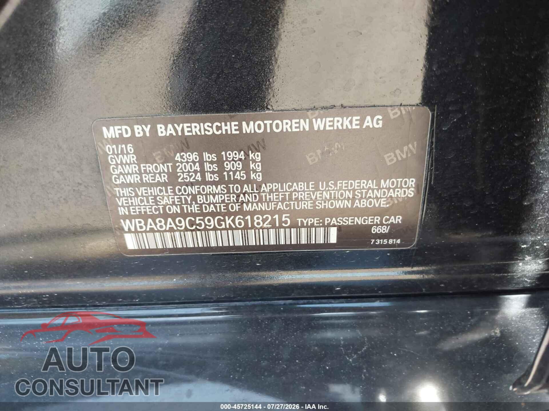 BMW 320I 2016 - WBA8A9C59GK618215