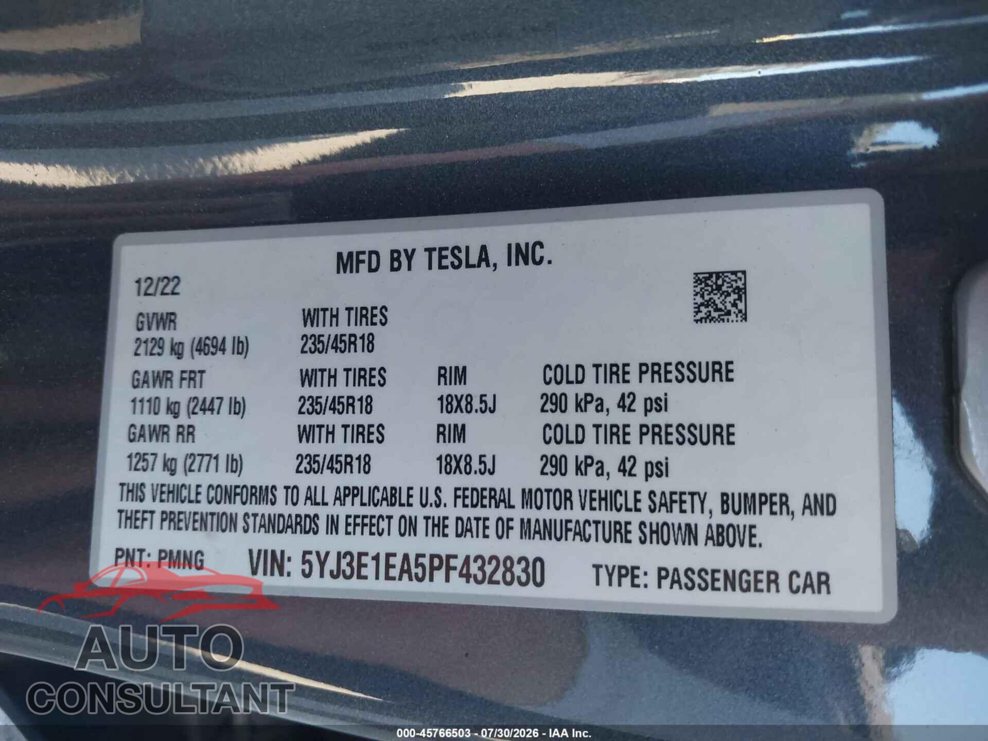 TESLA MODEL 3 2023 - 5YJ3E1EA5PF432830