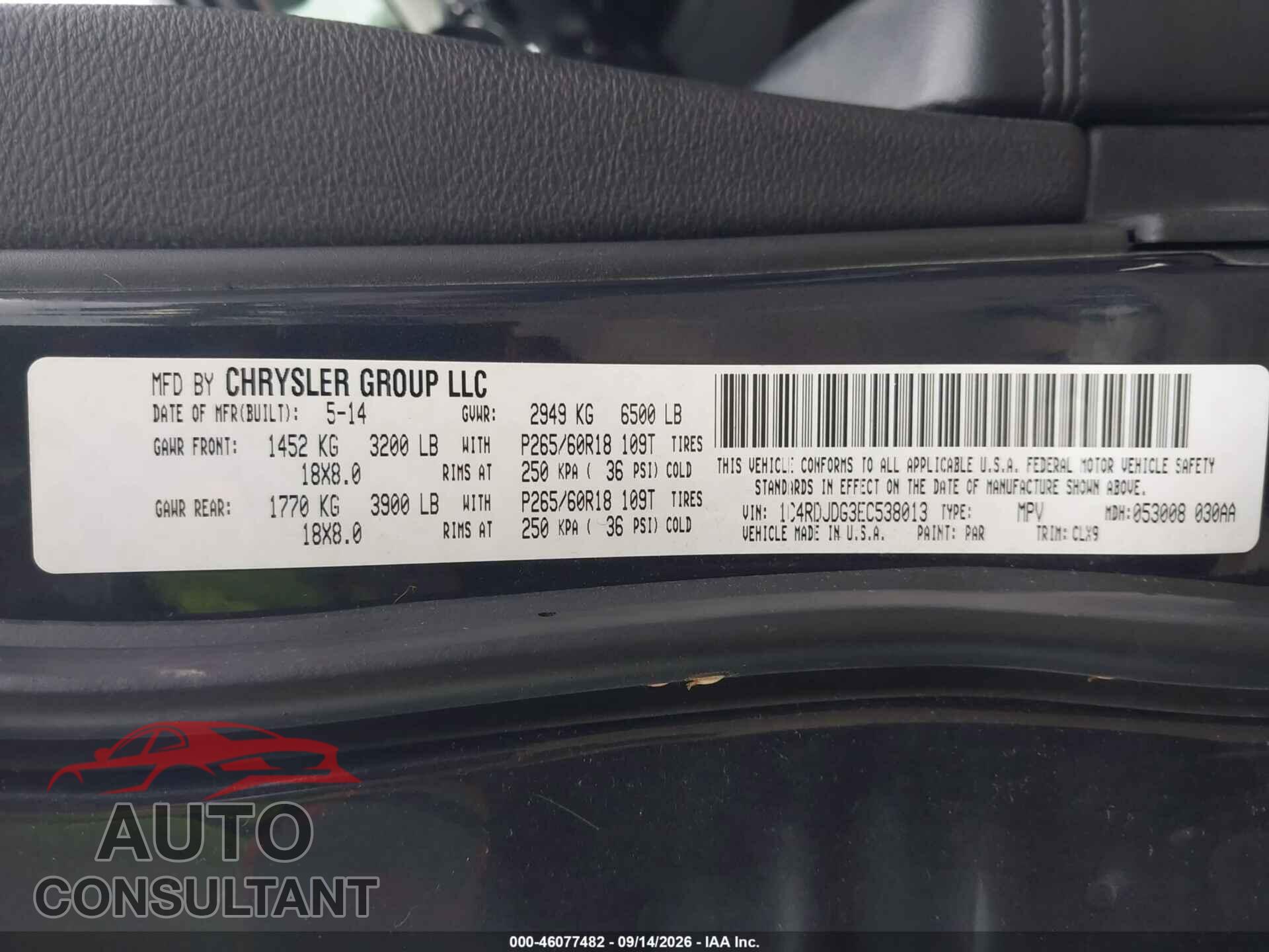 DODGE DURANGO 2014 - 1C4RDJDG3EC538013