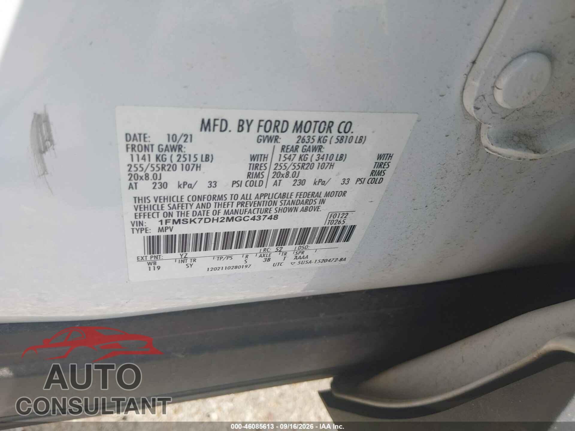FORD EXPLORER 2021 - 1FMSK7DH2MGC43748