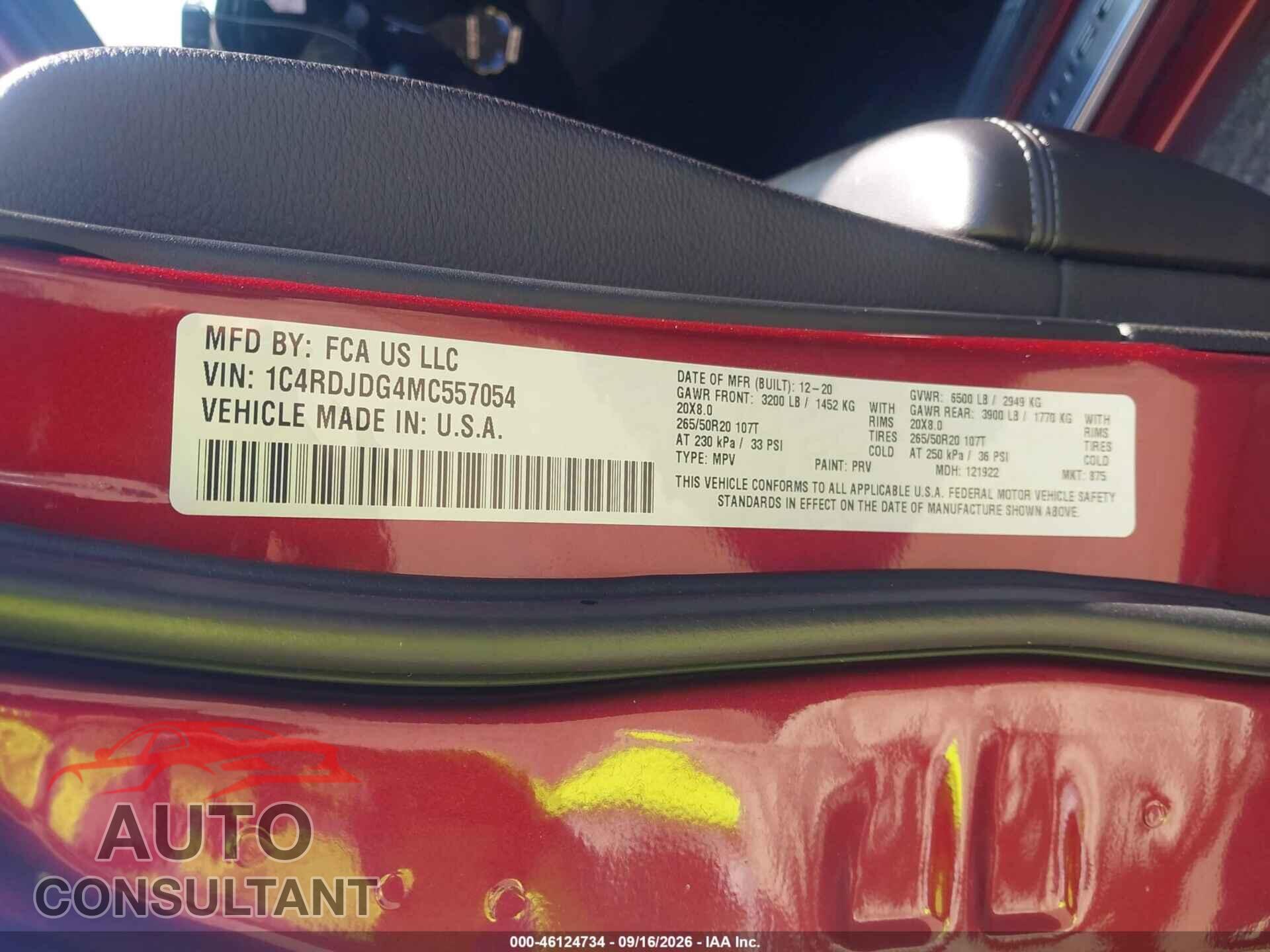 DODGE DURANGO 2021 - 1C4RDJDG4MC557054