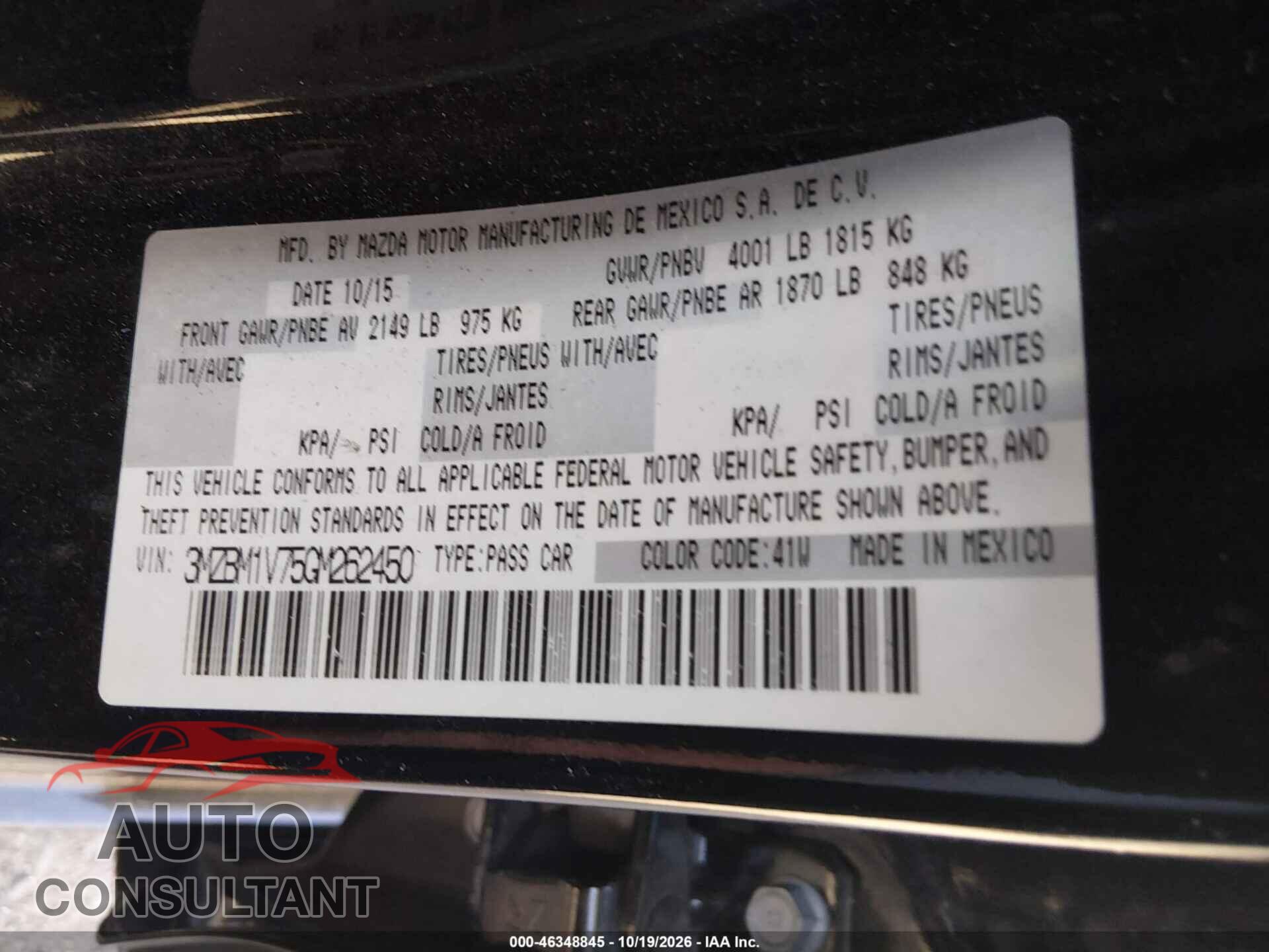 MAZDA MAZDA3 2016 - 3MZBM1V75GM262450