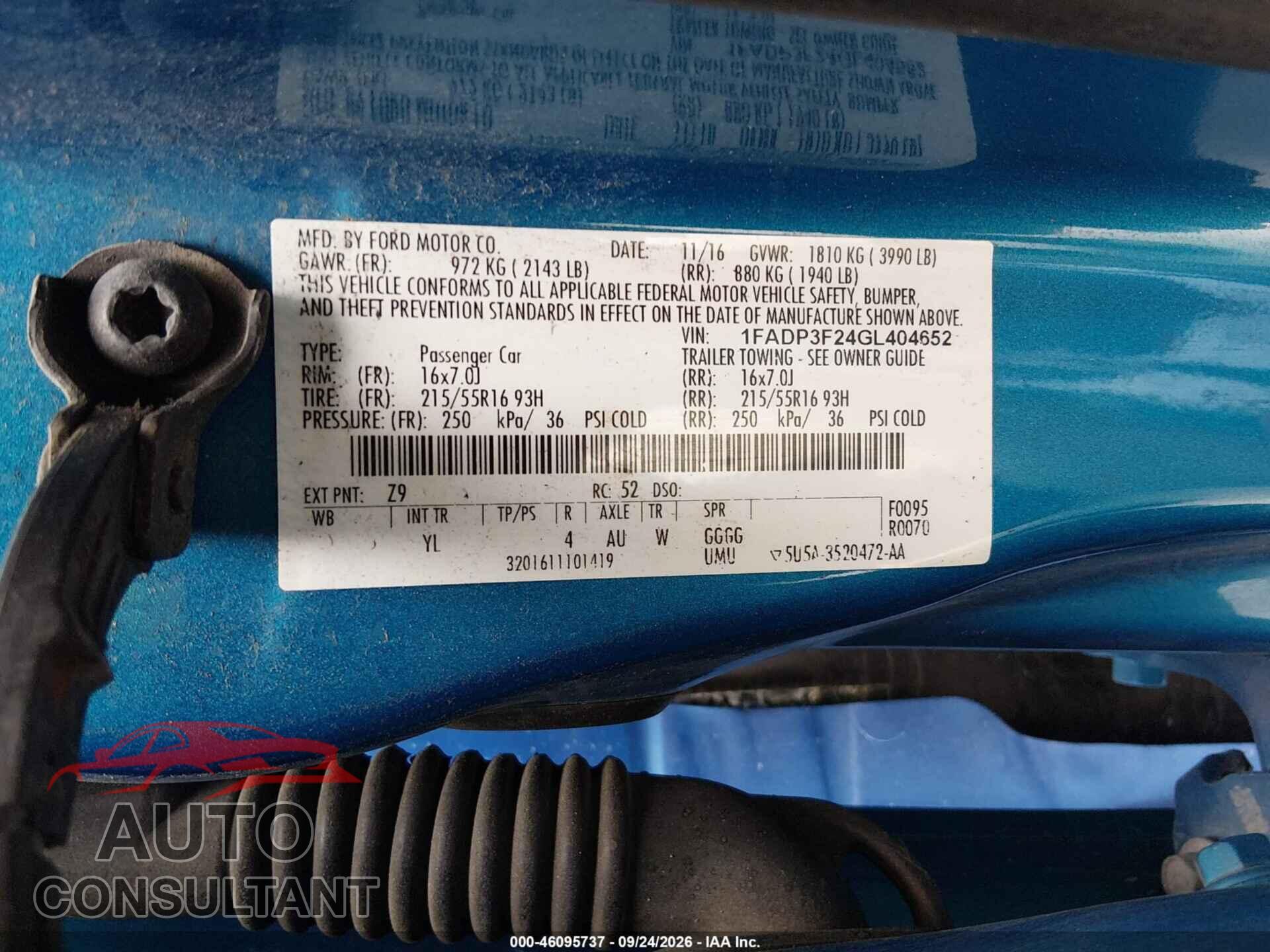 FORD FOCUS 2016 - 1FADP3F24GL404652