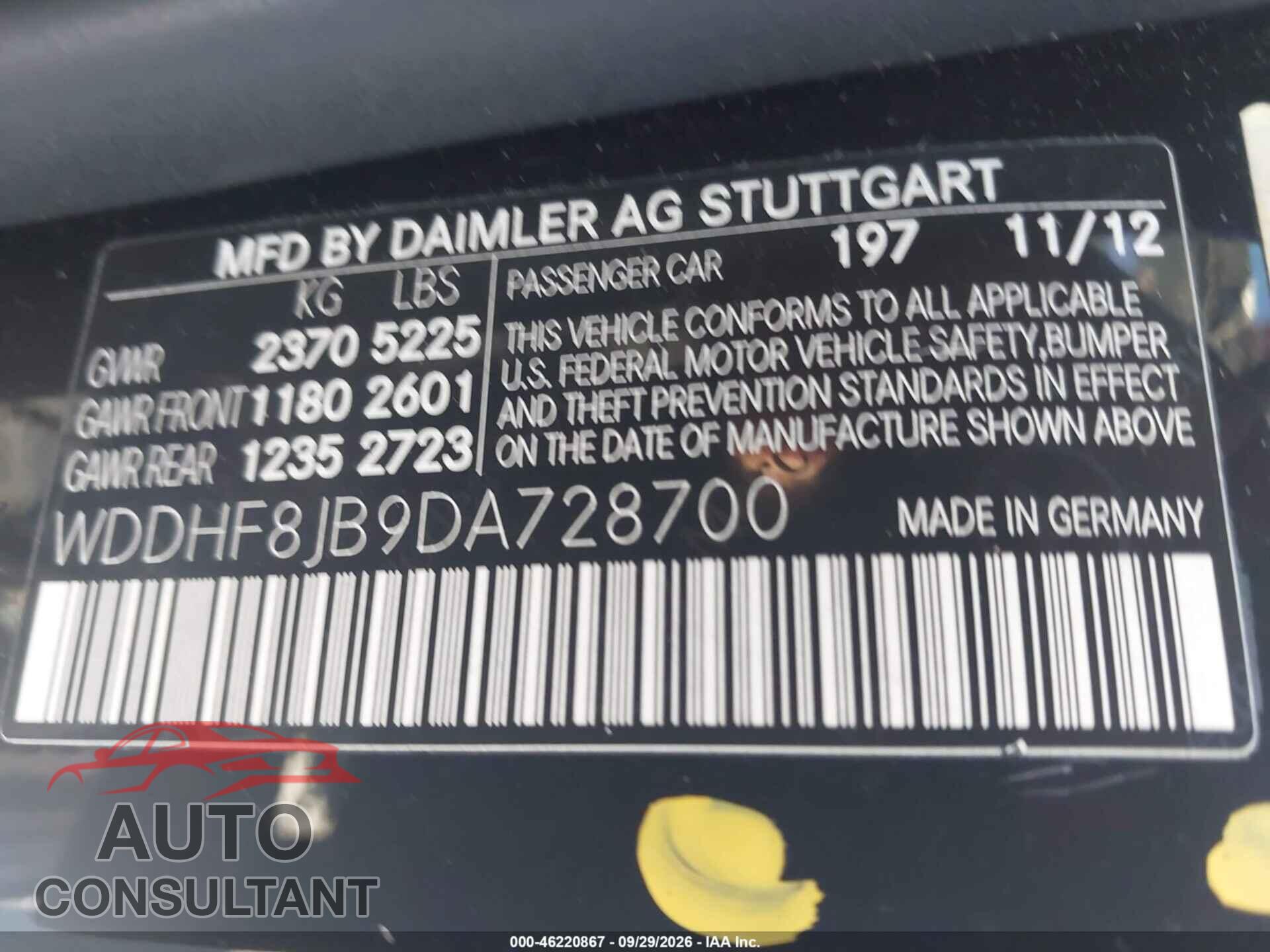 MERCEDES-BENZ E-CLASS 2013 - WDDHF8JB9DA728700