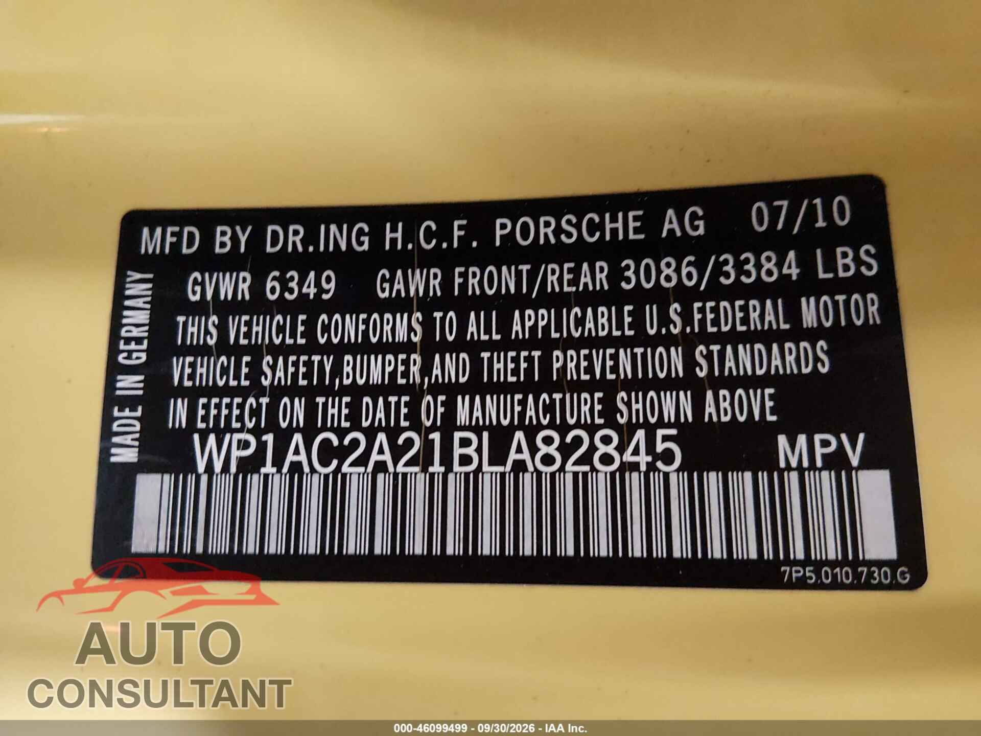 PORSCHE CAYENNE 2011 - WP1AC2A21BLA82845