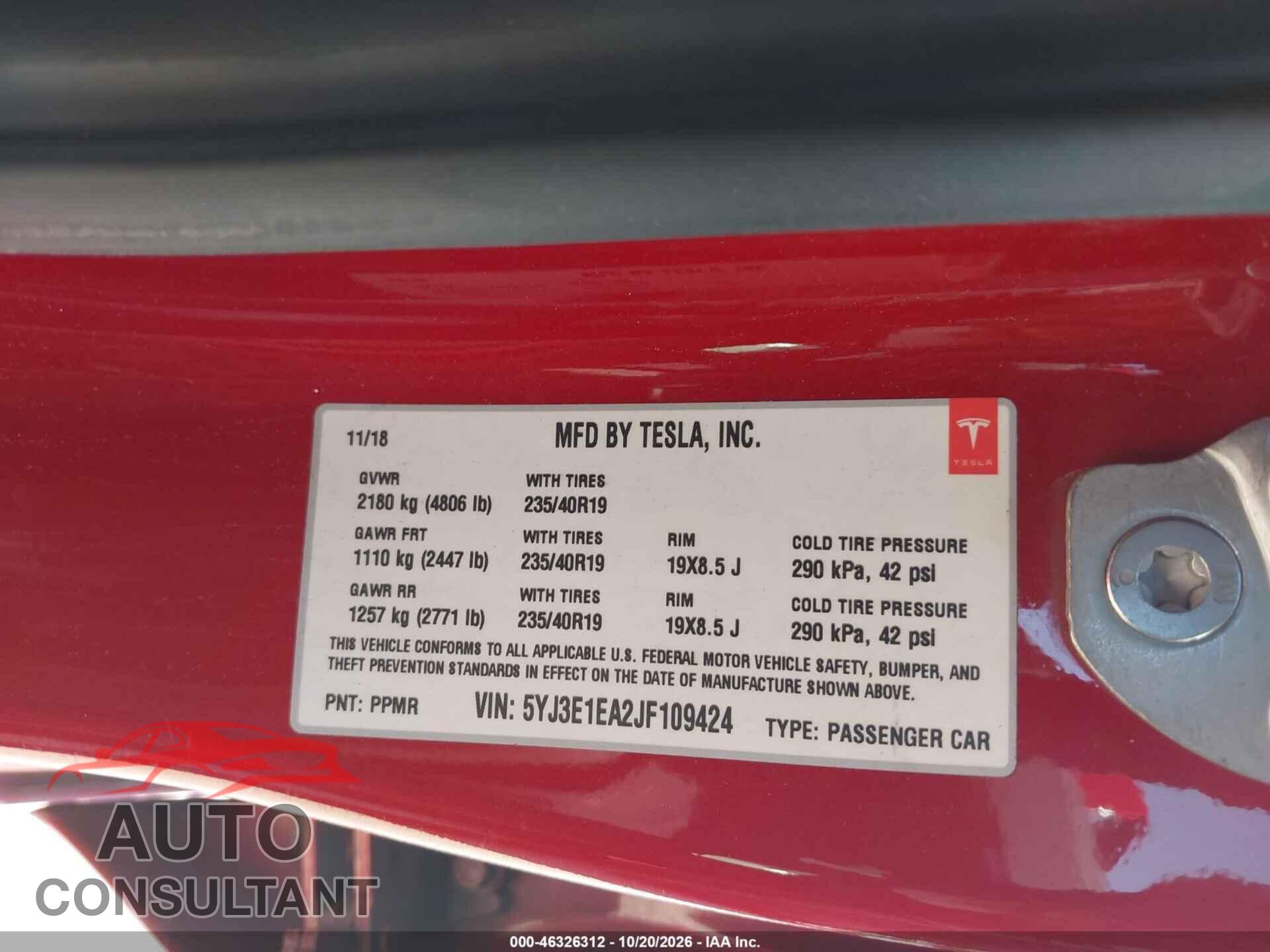 TESLA MODEL 3 2018 - 5YJ3E1EA2JF109424