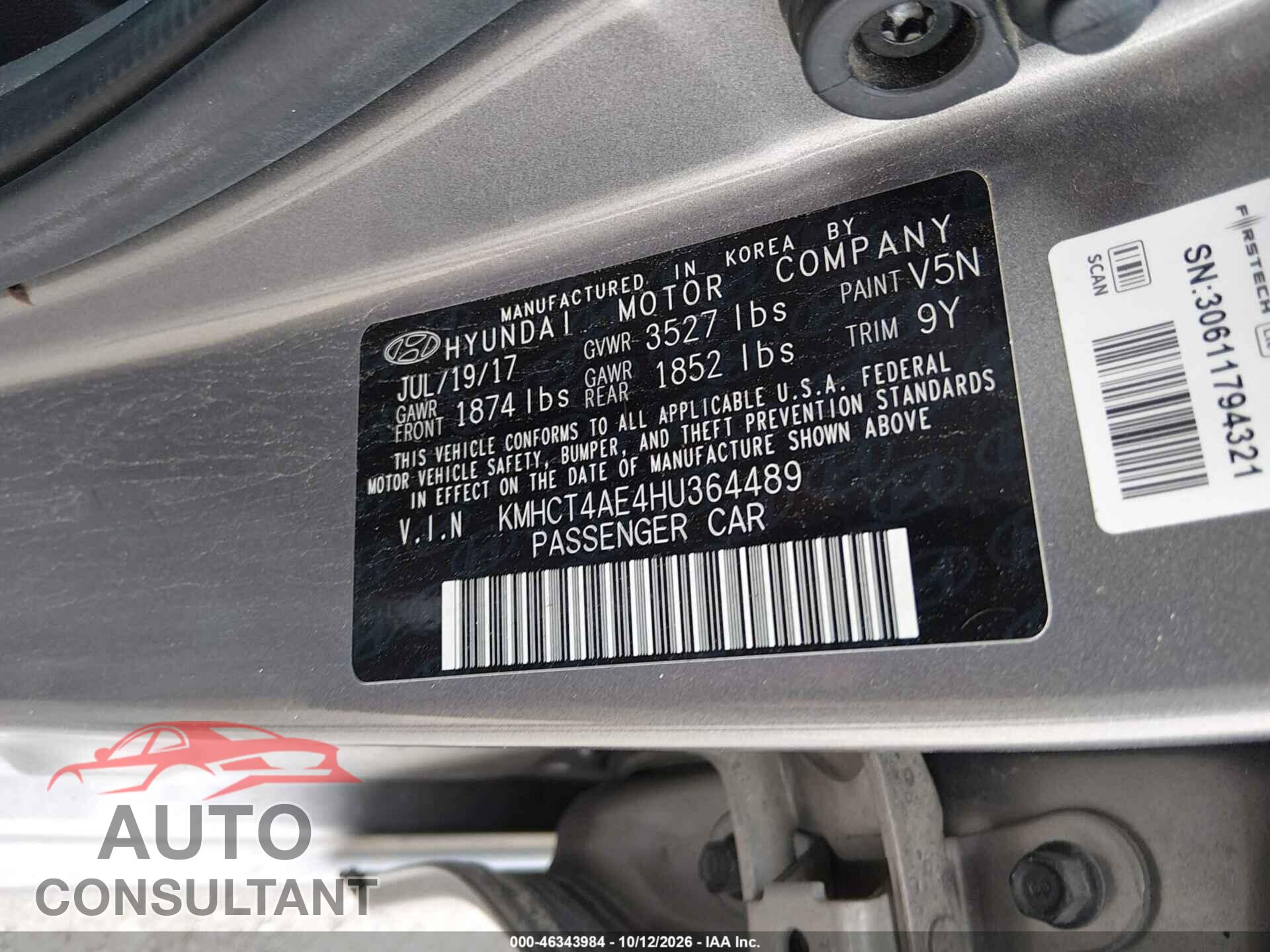 HYUNDAI ACCENT 2017 - KMHCT4AE4HU364489
