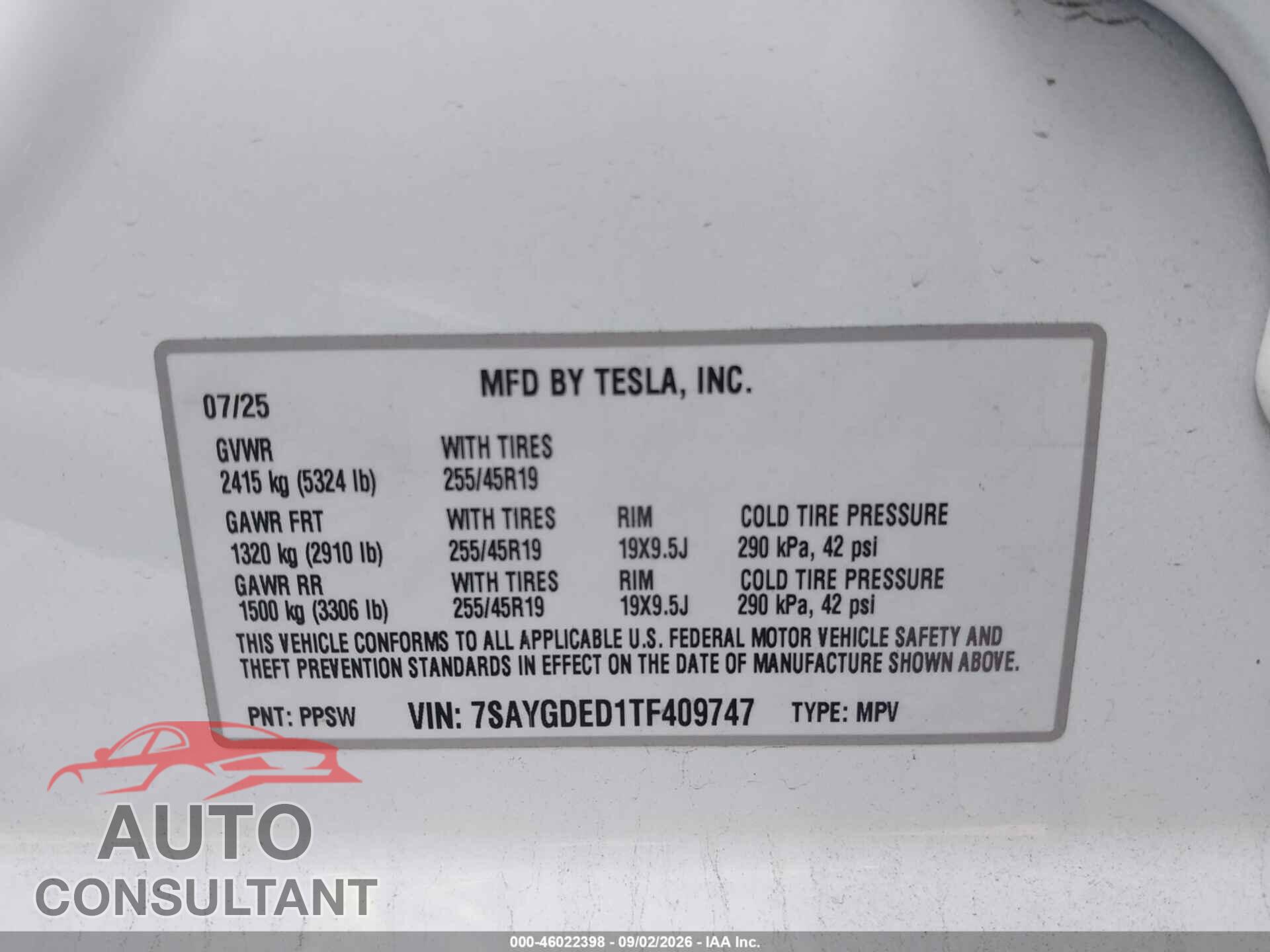 TESLA MODEL Y 2026 - 7SAYGDED1TF409747