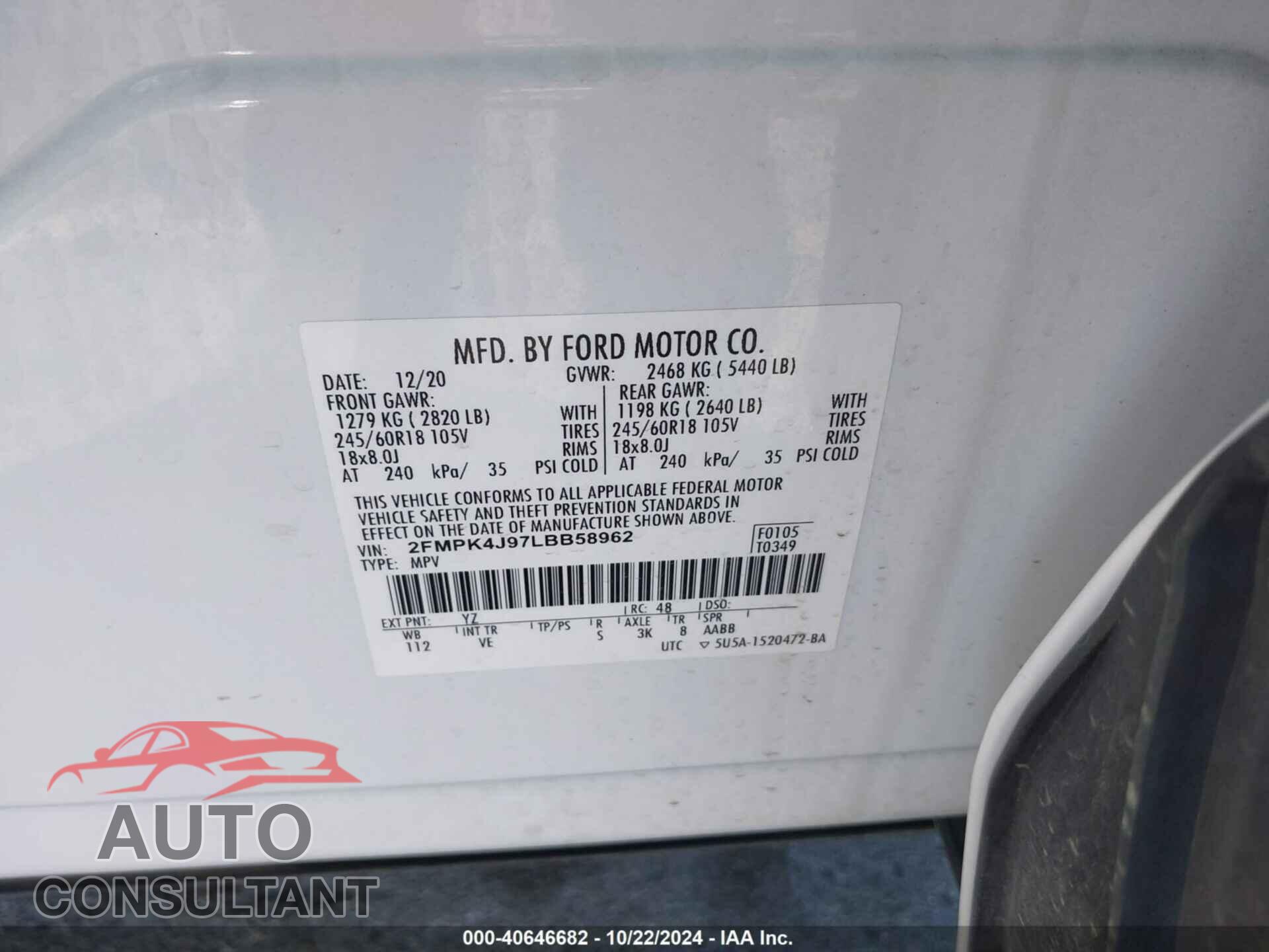 FORD EDGE 2020 - 2FMPK4J97LBB58962