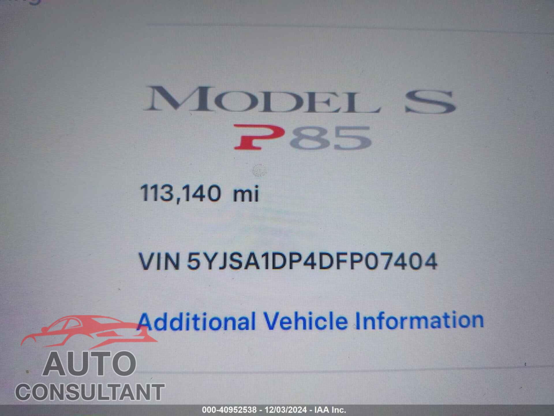 TESLA MODEL S 2013 - 5YJSA1DP4DFP07404