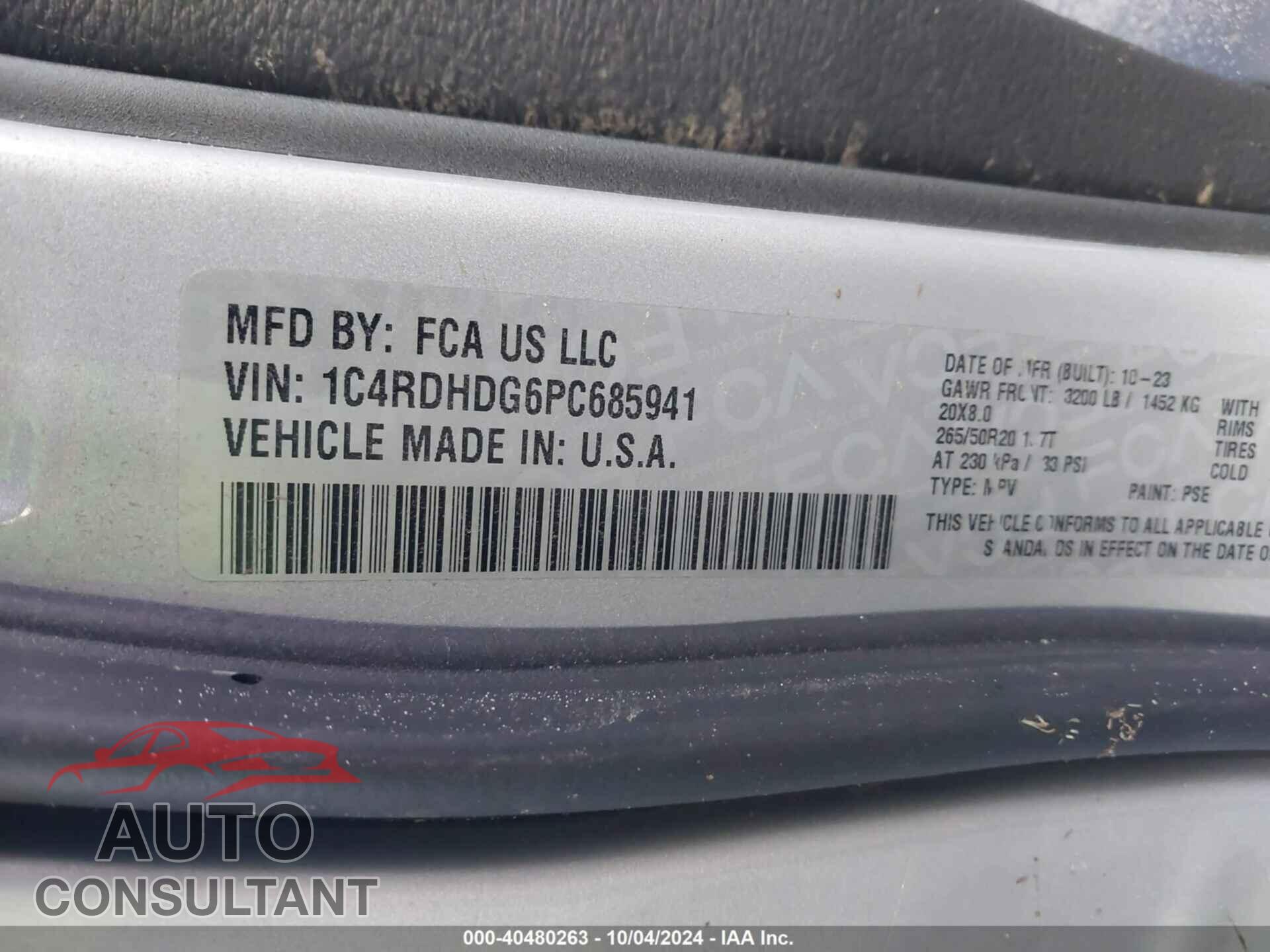 DODGE DURANGO 2023 - 1C4RDHDG6PC685941