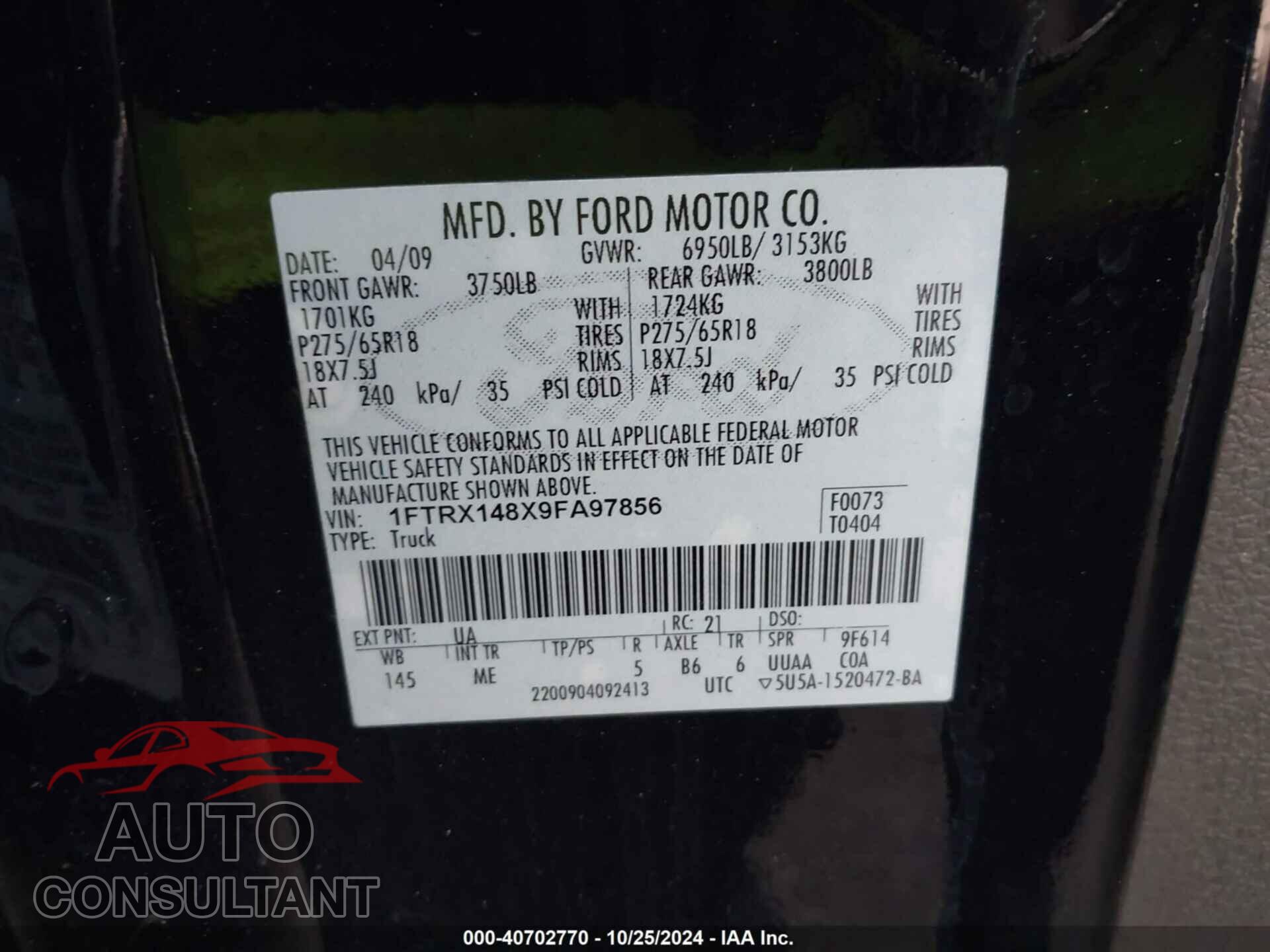 FORD F-150 2009 - 1FTRX148X9FA97856