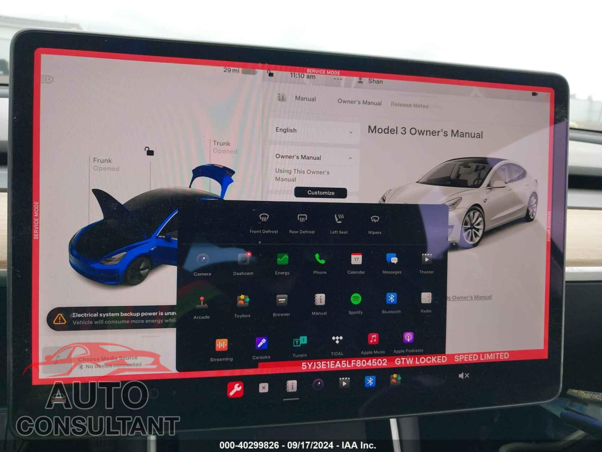 TESLA MODEL 3 2020 - 5YJ3E1EA5LF804502